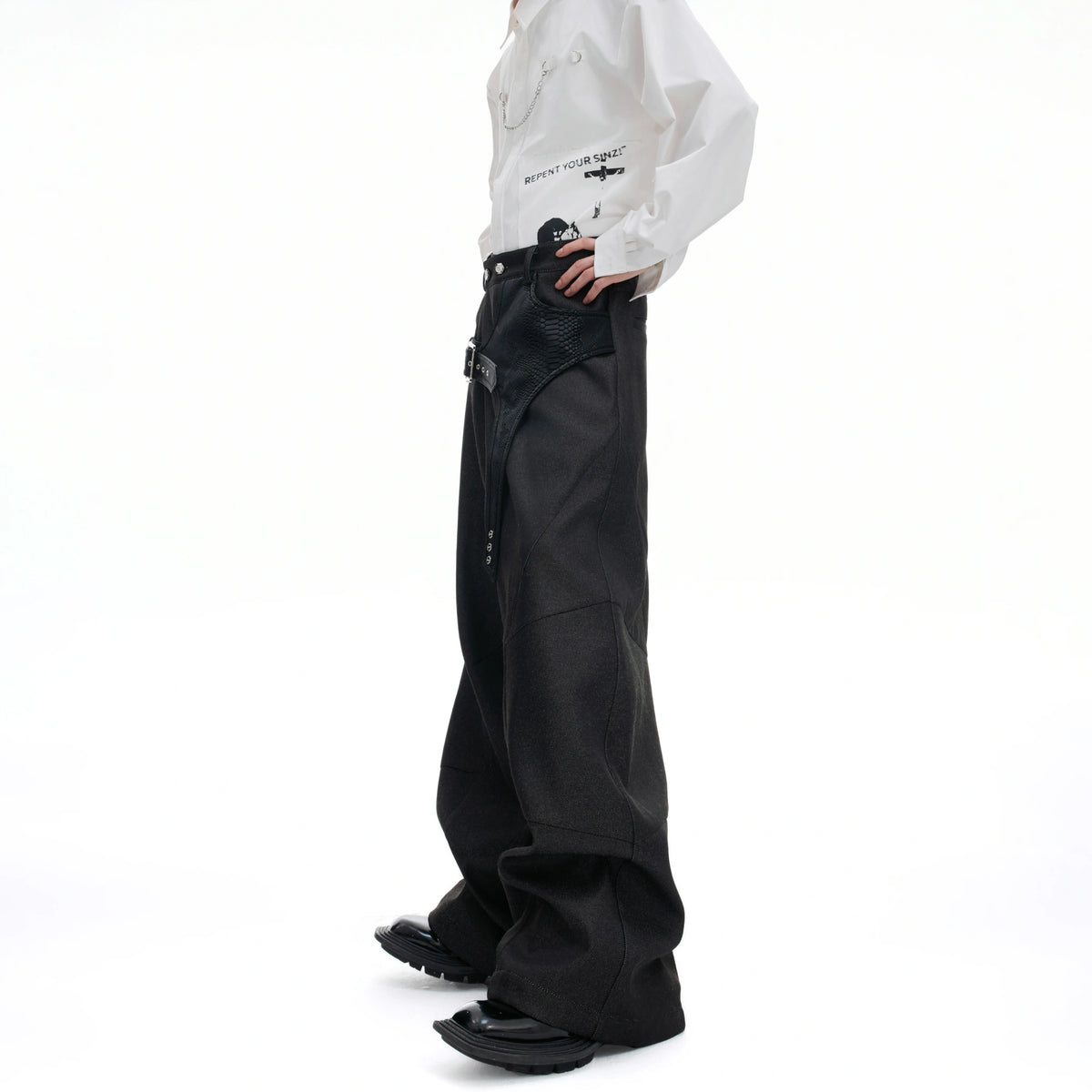 Crocodile-Panel Straight-Leg Cotton Pants | Argue - main image 1