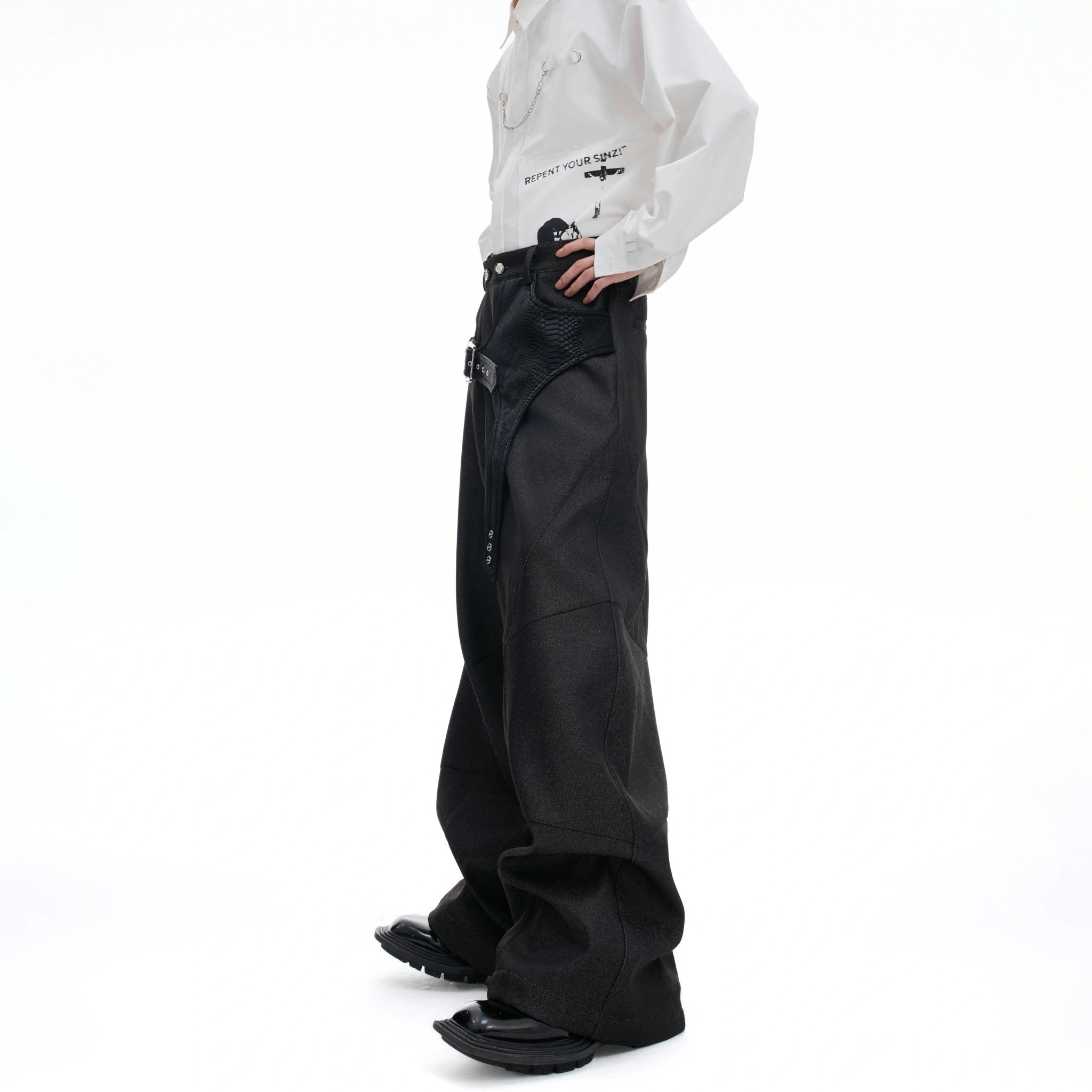 Crocodile-Panel Straight-Leg Cotton Pants | Argue - main image 1