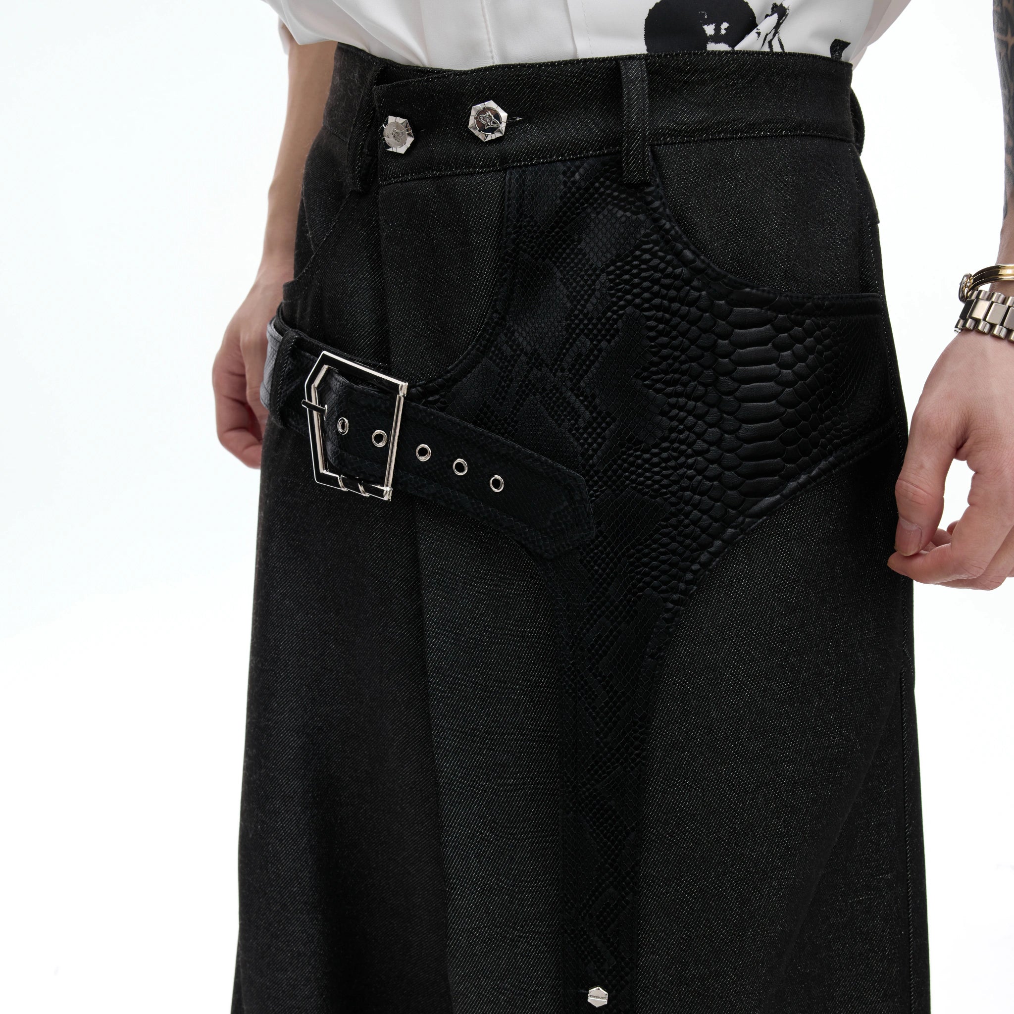 Crocodile-Panel Straight-Leg Cotton Pants | Argue - main image 4