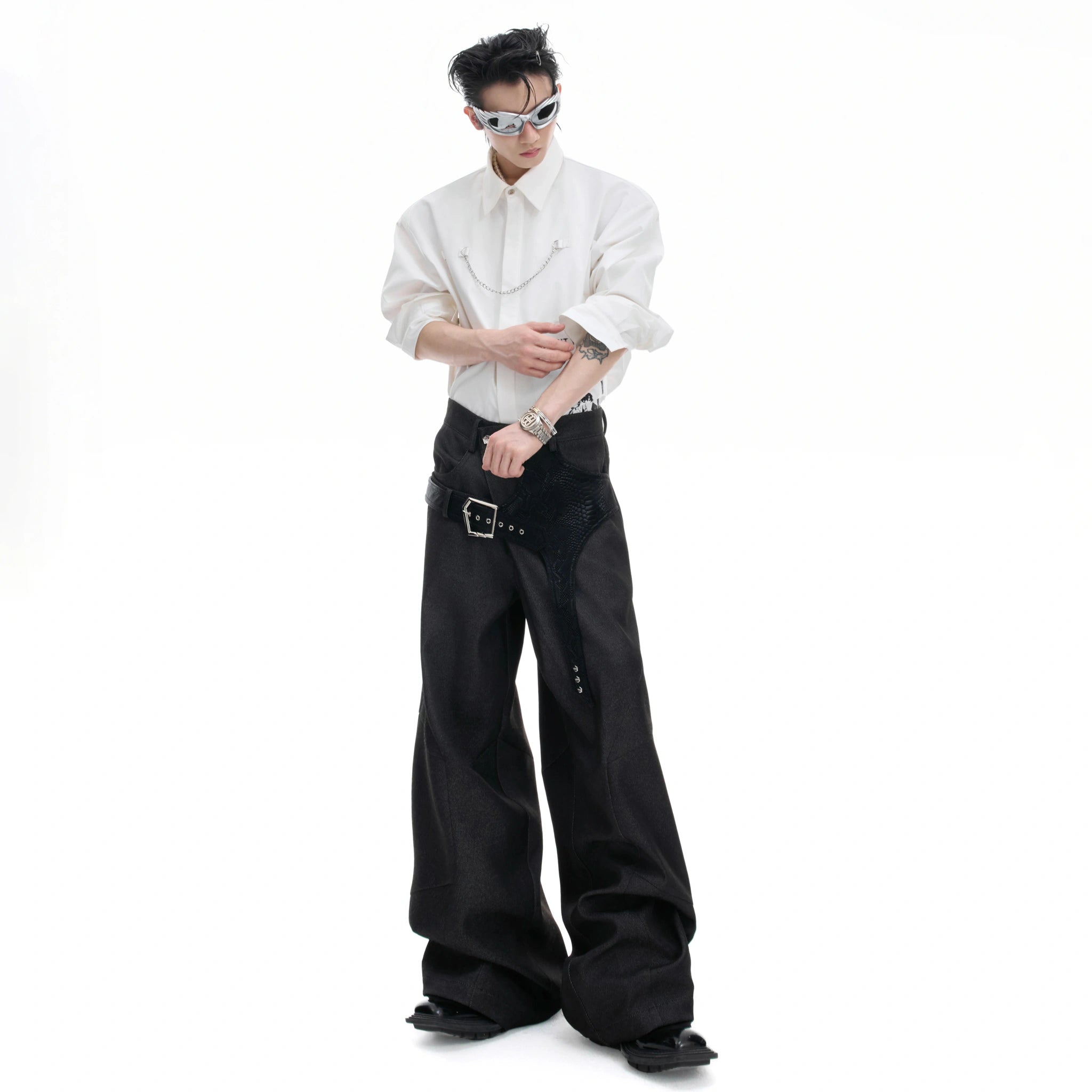 Crocodile-Panel Straight-Leg Cotton Pants | Argue - main image 5