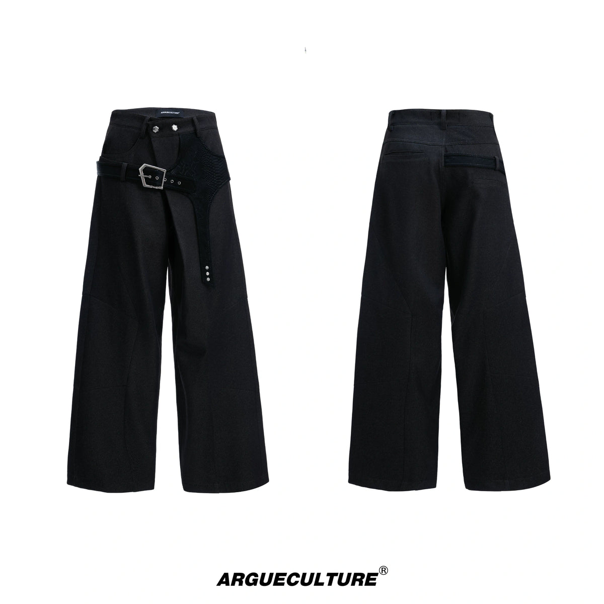 Crocodile-Panel Straight-Leg Cotton Pants | Argue - Black