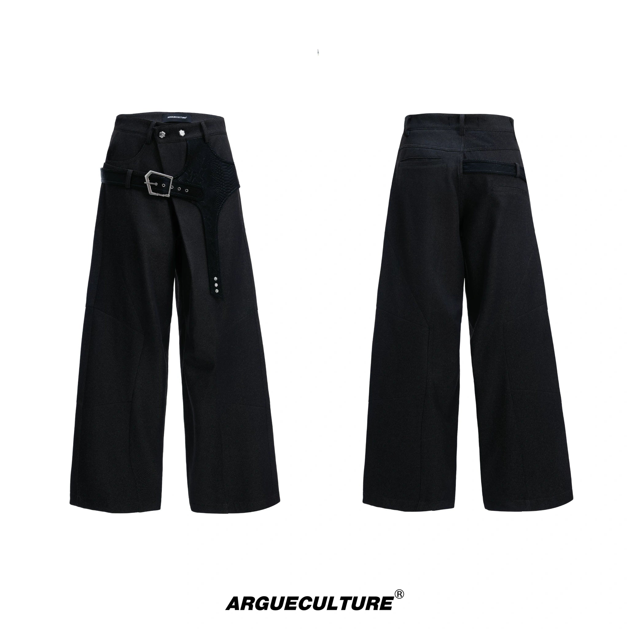 Crocodile-Panel Straight-Leg Cotton Pants | Argue - Black