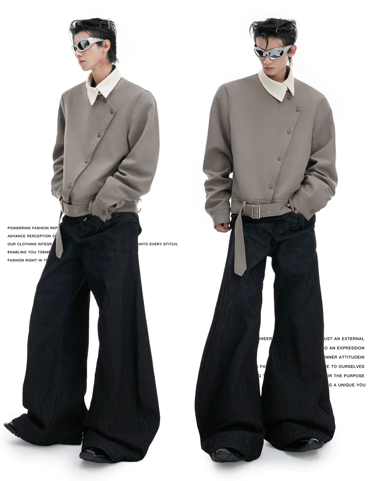Relaxed Cotton Asymmetric Button Point-Collar Shirt - description image 3