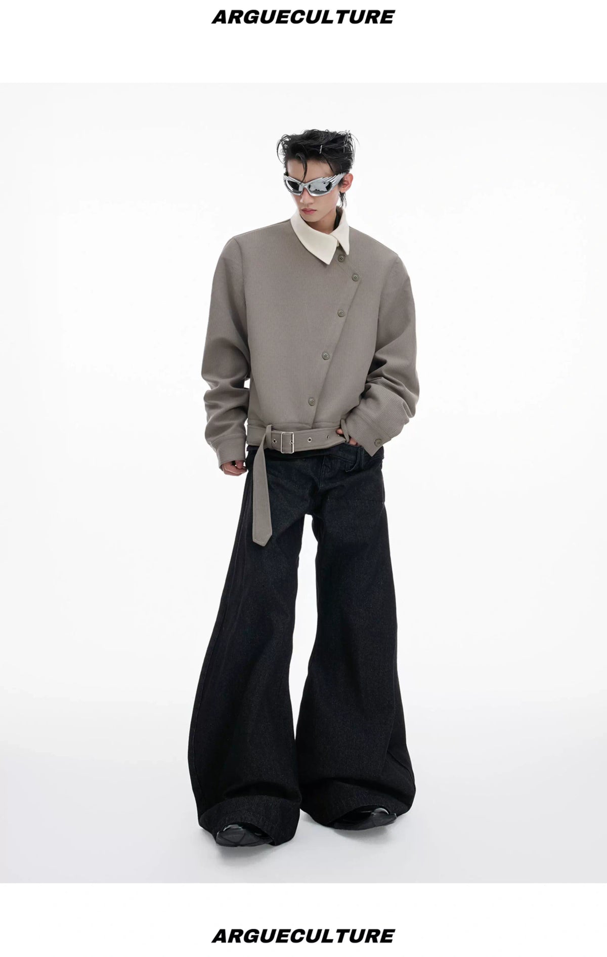 Relaxed Cotton Asymmetric Button Point-Collar Shirt - description image 10