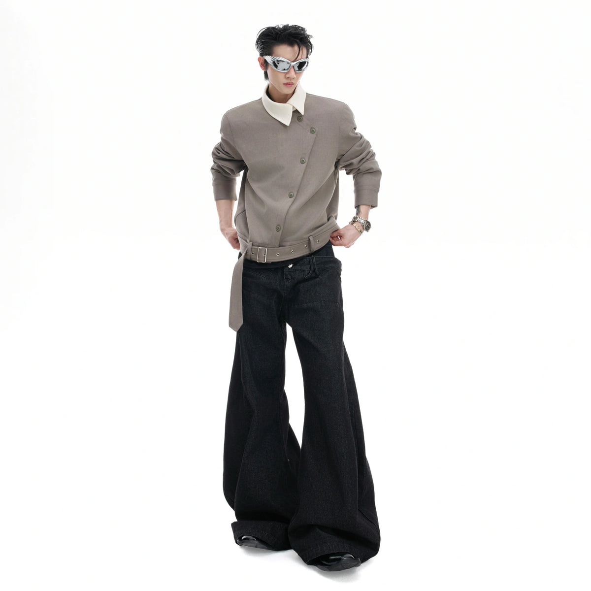 Relaxed Cotton Asymmetric Button Point-Collar Shirt - main image 4