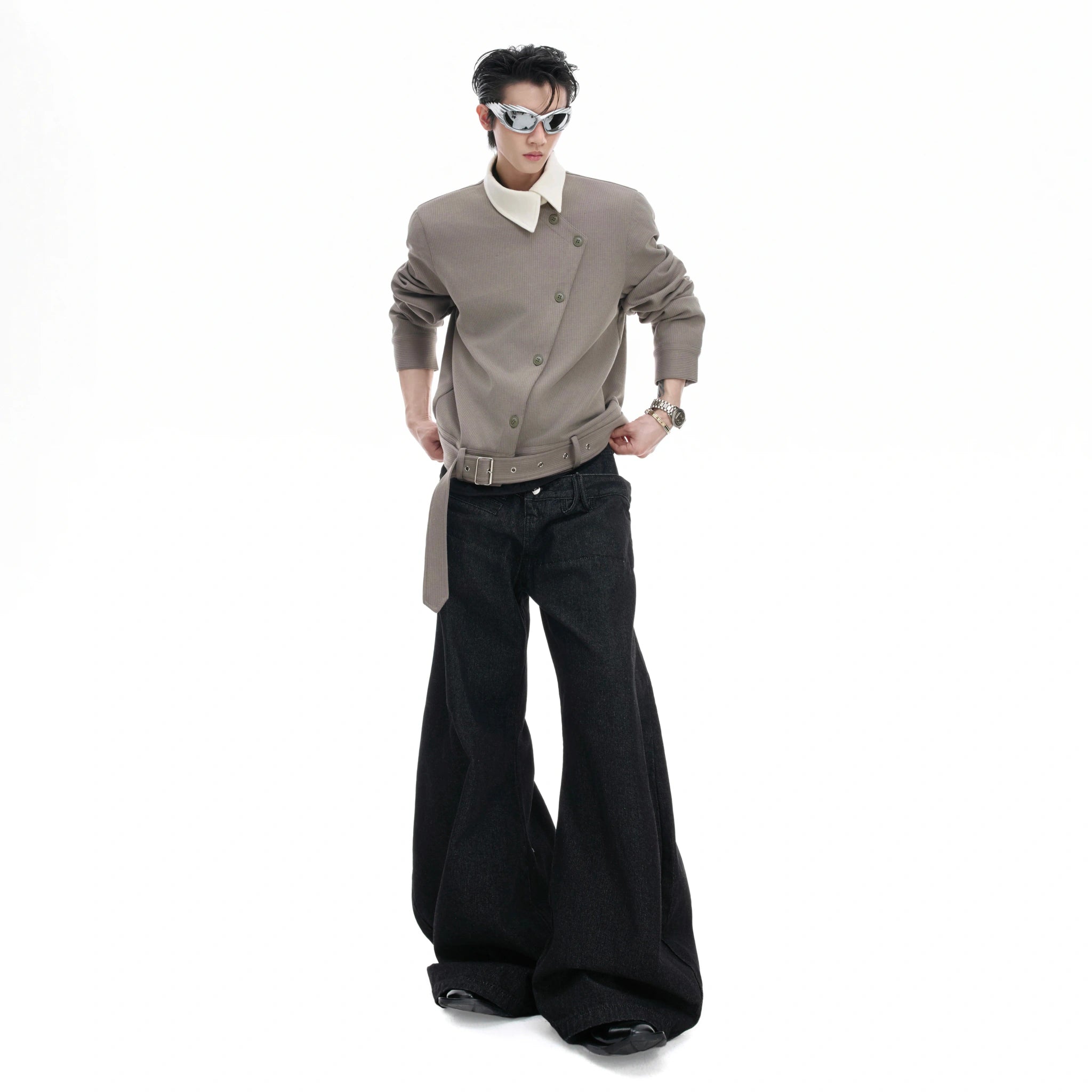 Relaxed Cotton Asymmetric Button Point-Collar Shirt - main image 4