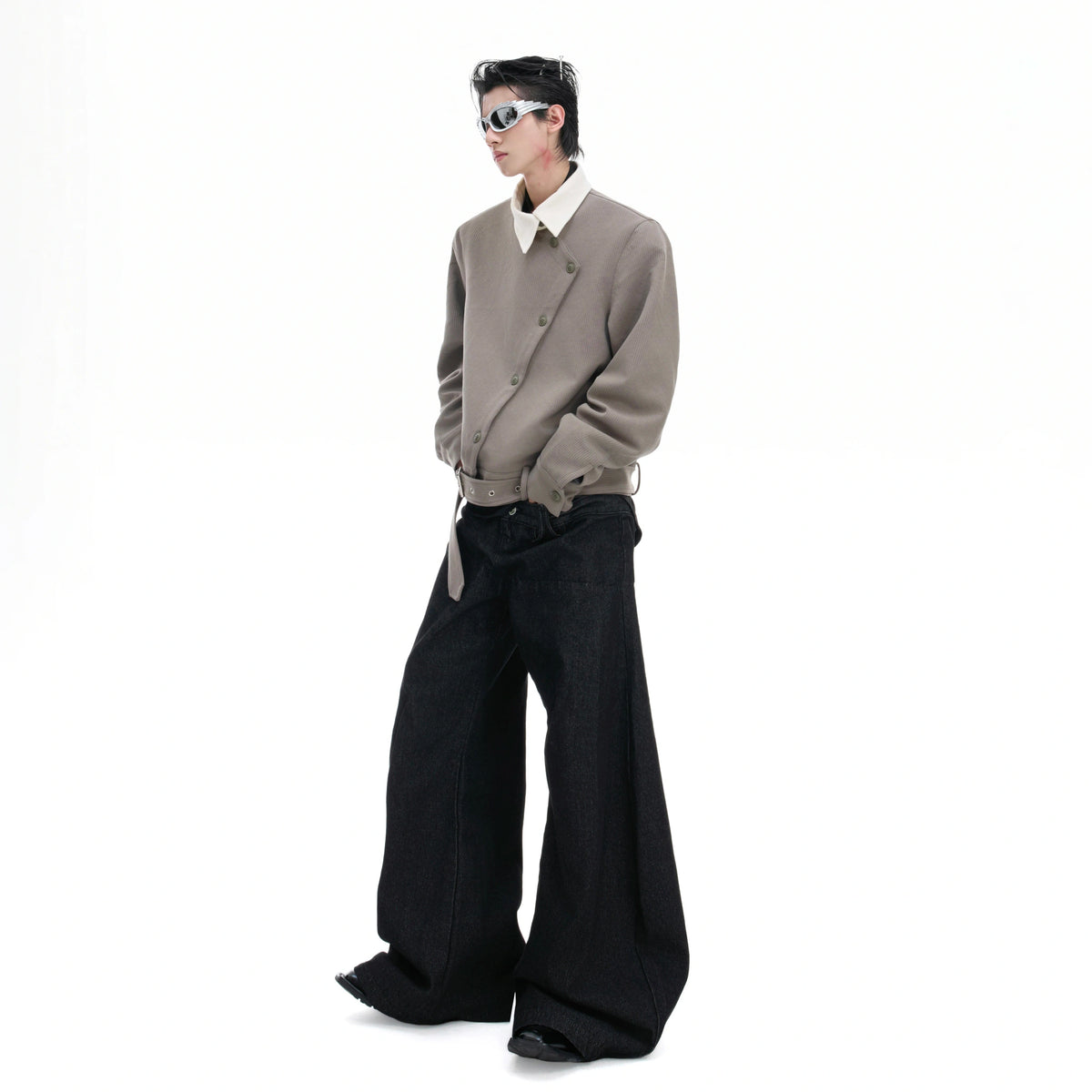 Relaxed Cotton Asymmetric Button Point-Collar Shirt - main image 5