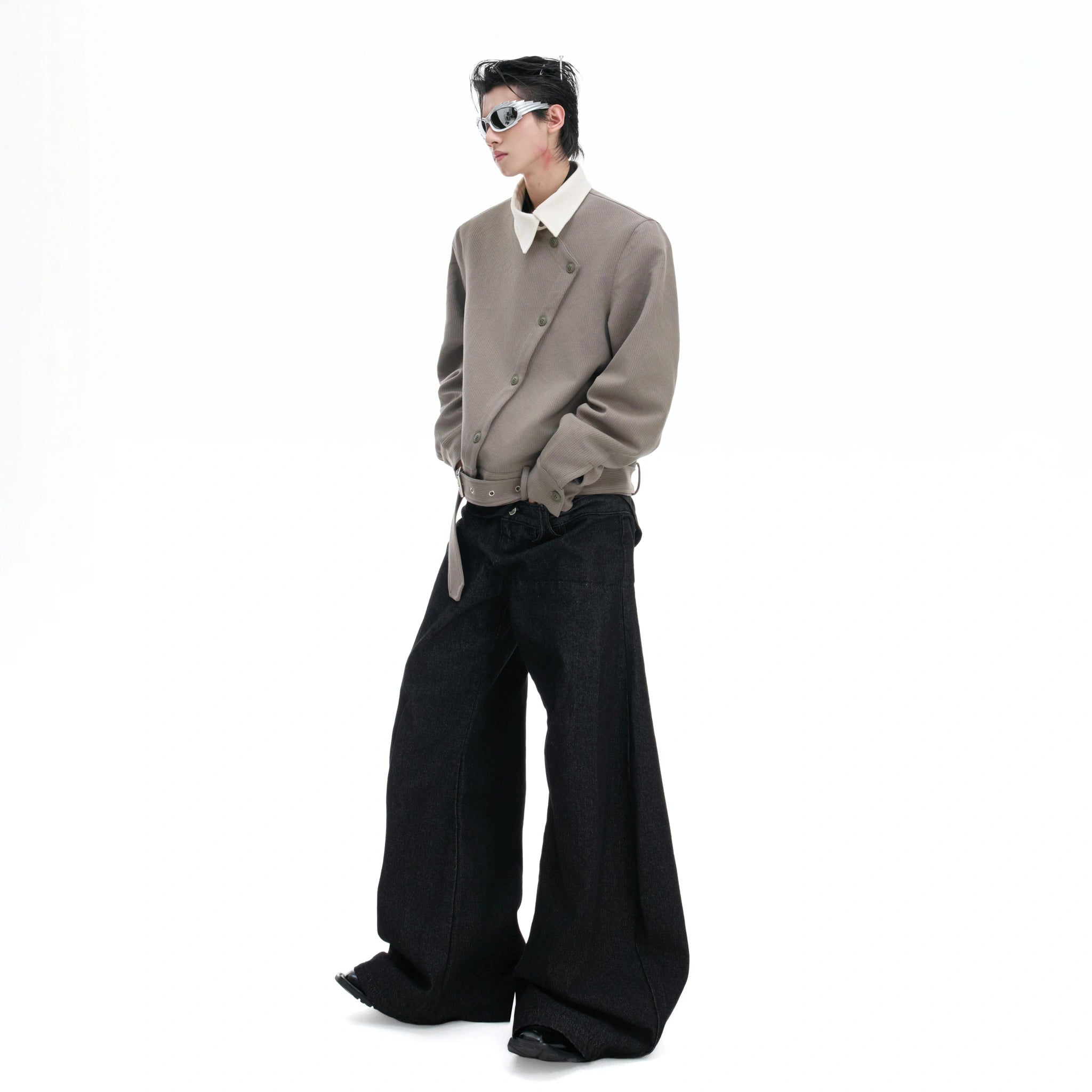 Relaxed Cotton Asymmetric Button Point-Collar Shirt - main image 5