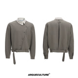 Relaxed Cotton Asymmetric Button Point-Collar Shirt - Charcoal Gray