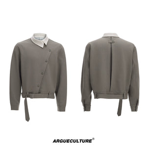 Relaxed Cotton Asymmetric Button Point-Collar Shirt - Charcoal Gray