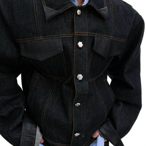 Indigo Denim Leather-Panel Jacket and Pants Suit - main image 3