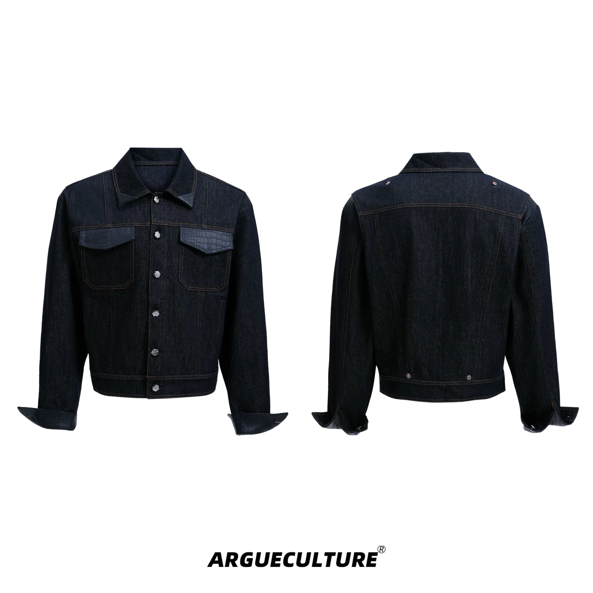 Indigo Denim Leather-Panel Jacket and Pants Suit - Indigo Blue Jacket