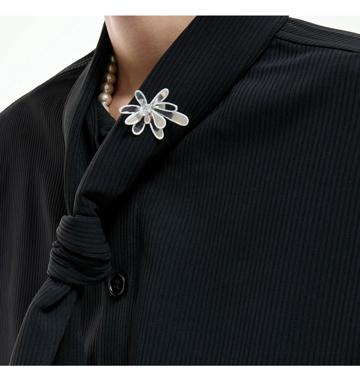 Unisex Ribbon-Collar Shirt and Wide-Leg Pants Set - description image 5