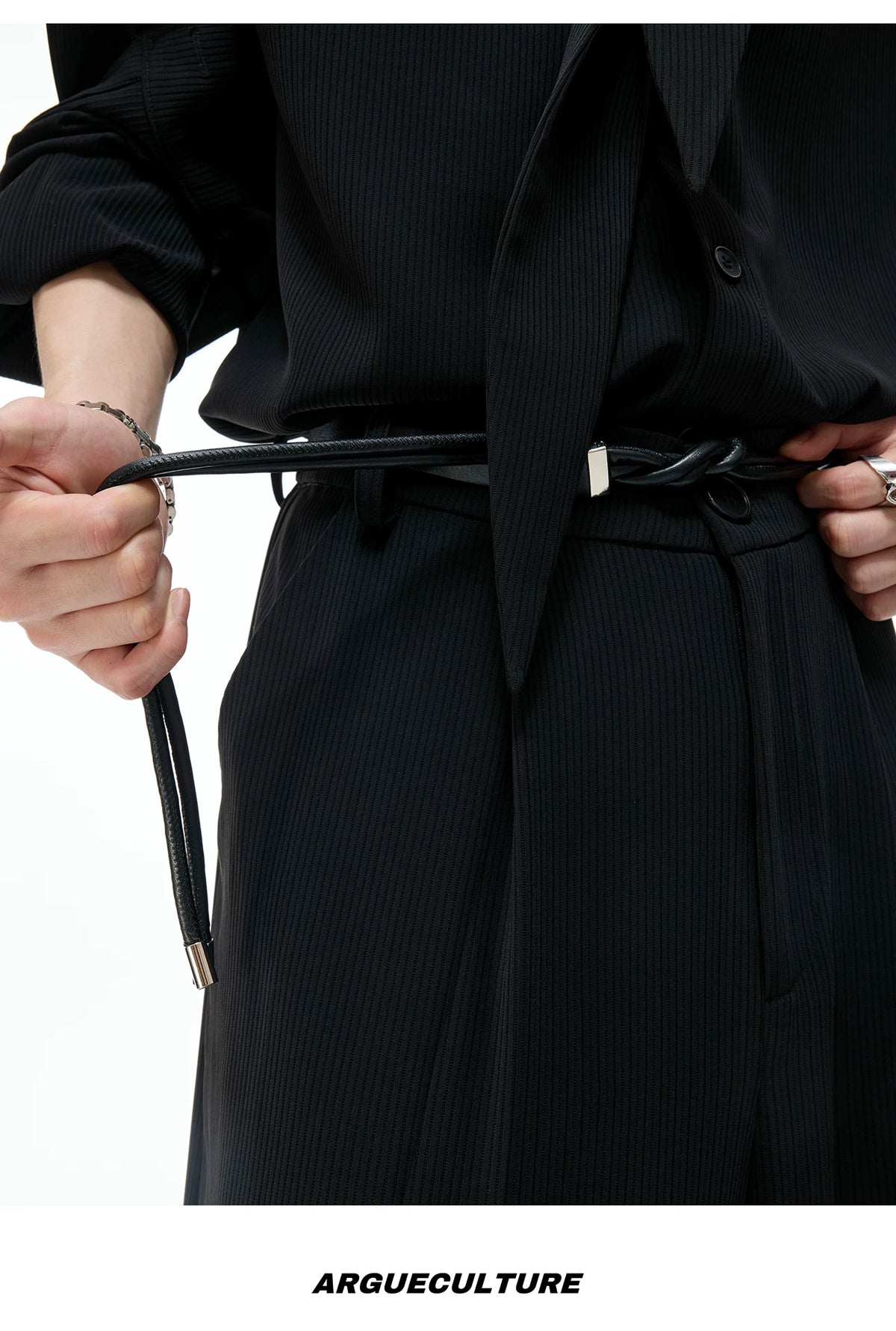 Unisex Ribbon-Collar Shirt and Wide-Leg Pants Set - description image 8