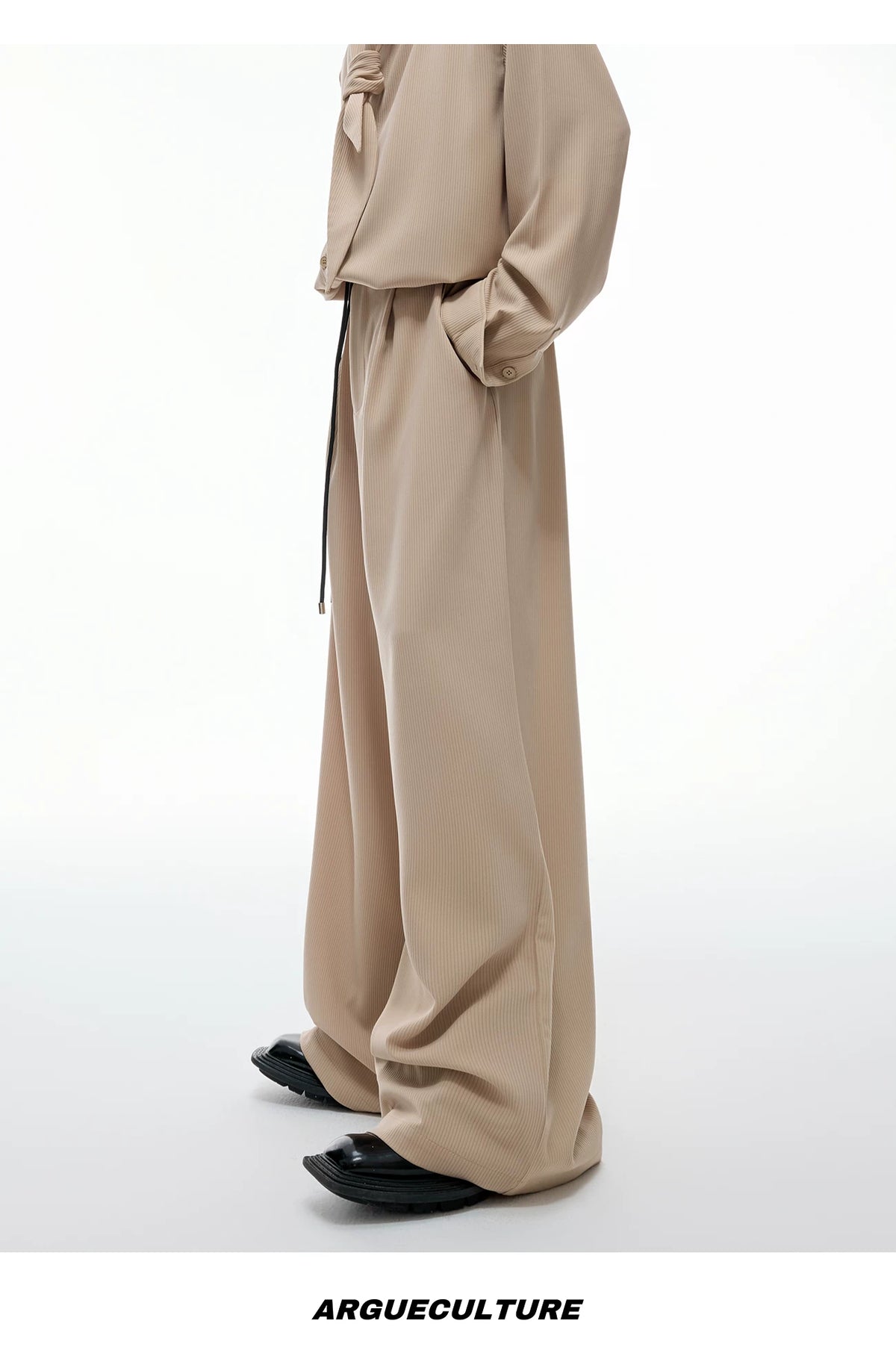 Unisex Ribbon-Collar Shirt and Wide-Leg Pants Set - description image 15