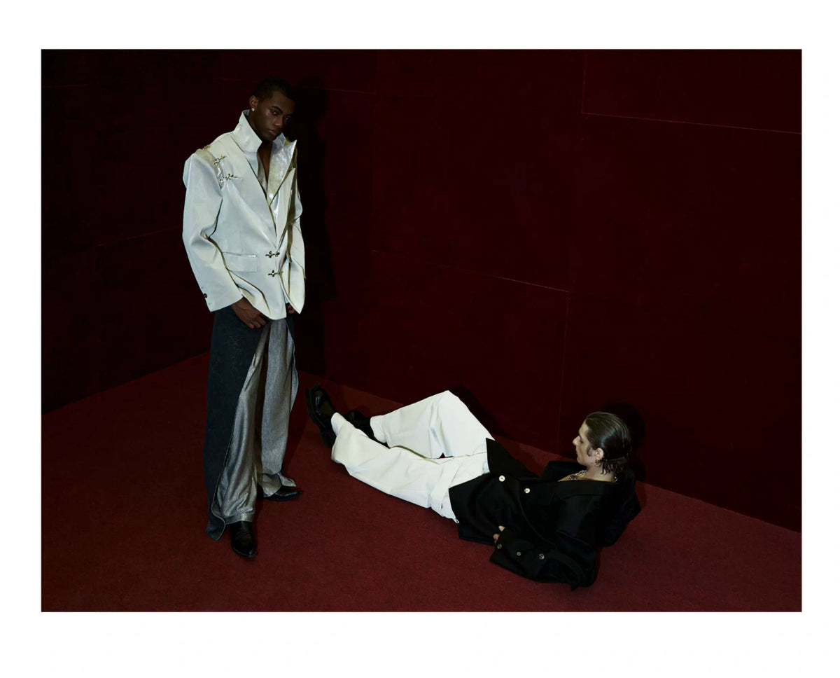 Unisex Ribbon-Collar Shirt and Wide-Leg Pants Set - description image 18