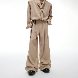 Unisex Ribbon-Collar Shirt and Wide-Leg Pants Set - main image 4