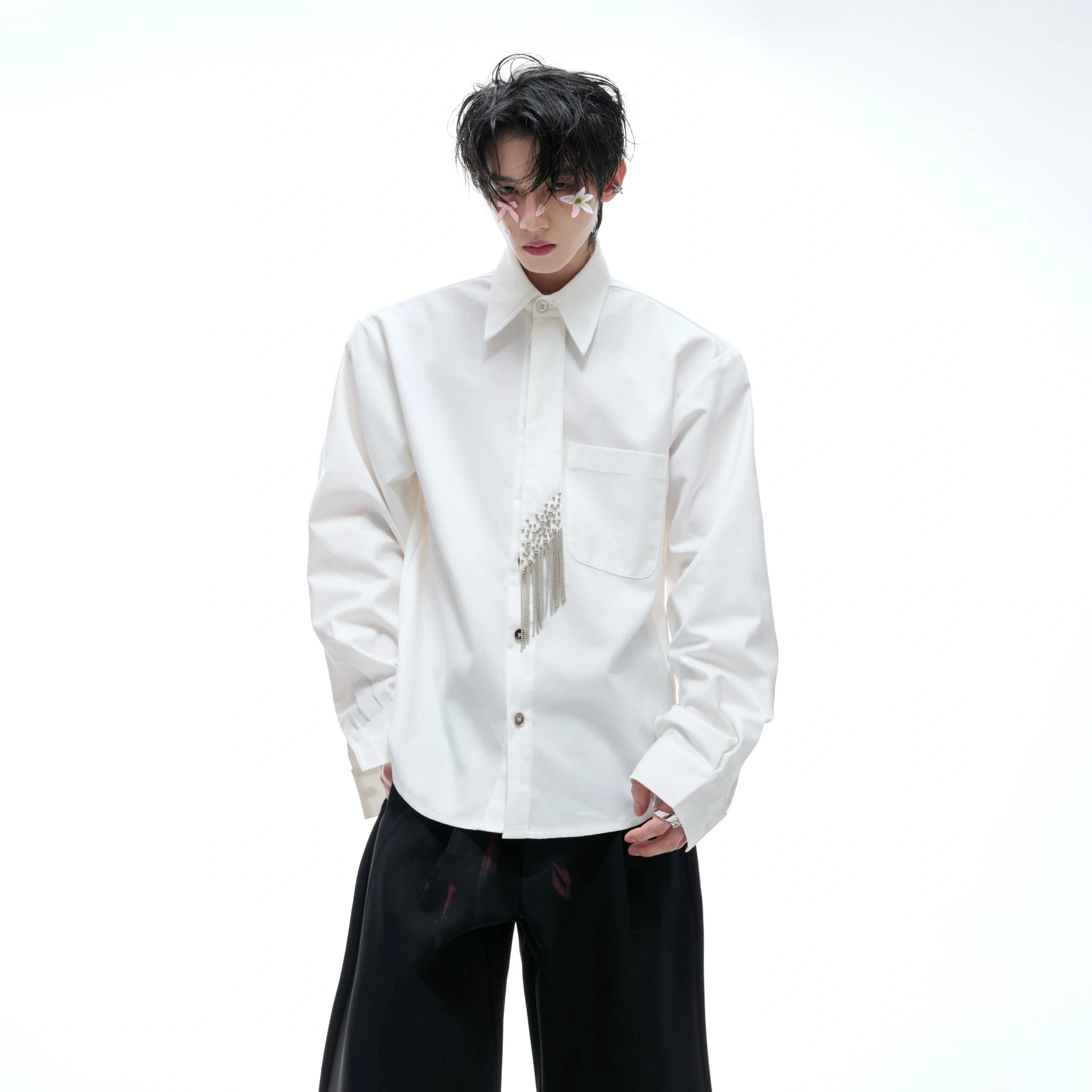 Unisex Tie-Panel Structured Cotton Shirt - main image 3