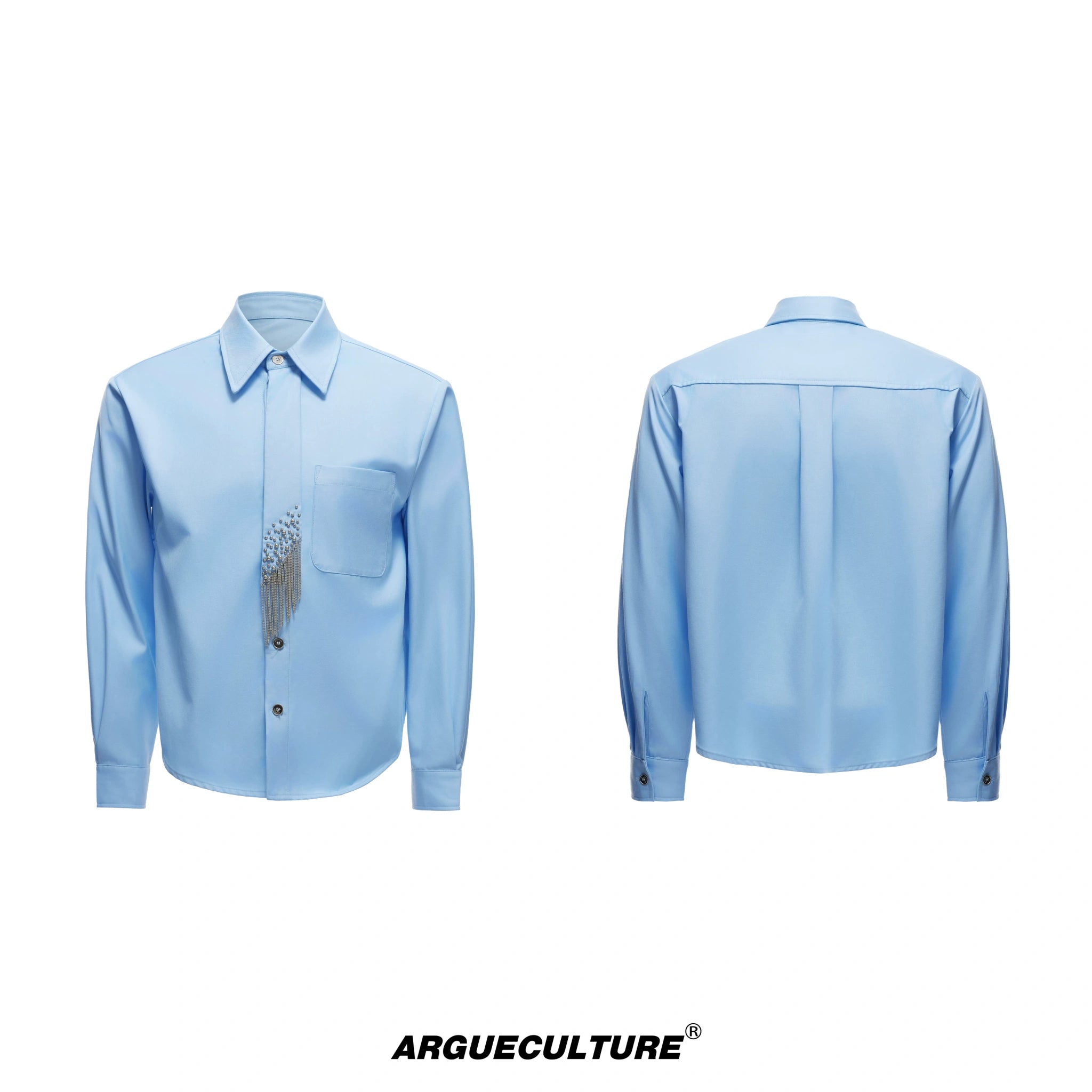 Unisex Tie-Panel Structured Cotton Shirt - Blue Top