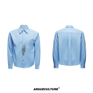 Unisex Tie-Panel Structured Cotton Shirt - Blue Top