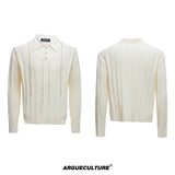 Pearl-Trim Cotton Knit Polo Shirt | Slim Long Sleeve - Beige Top