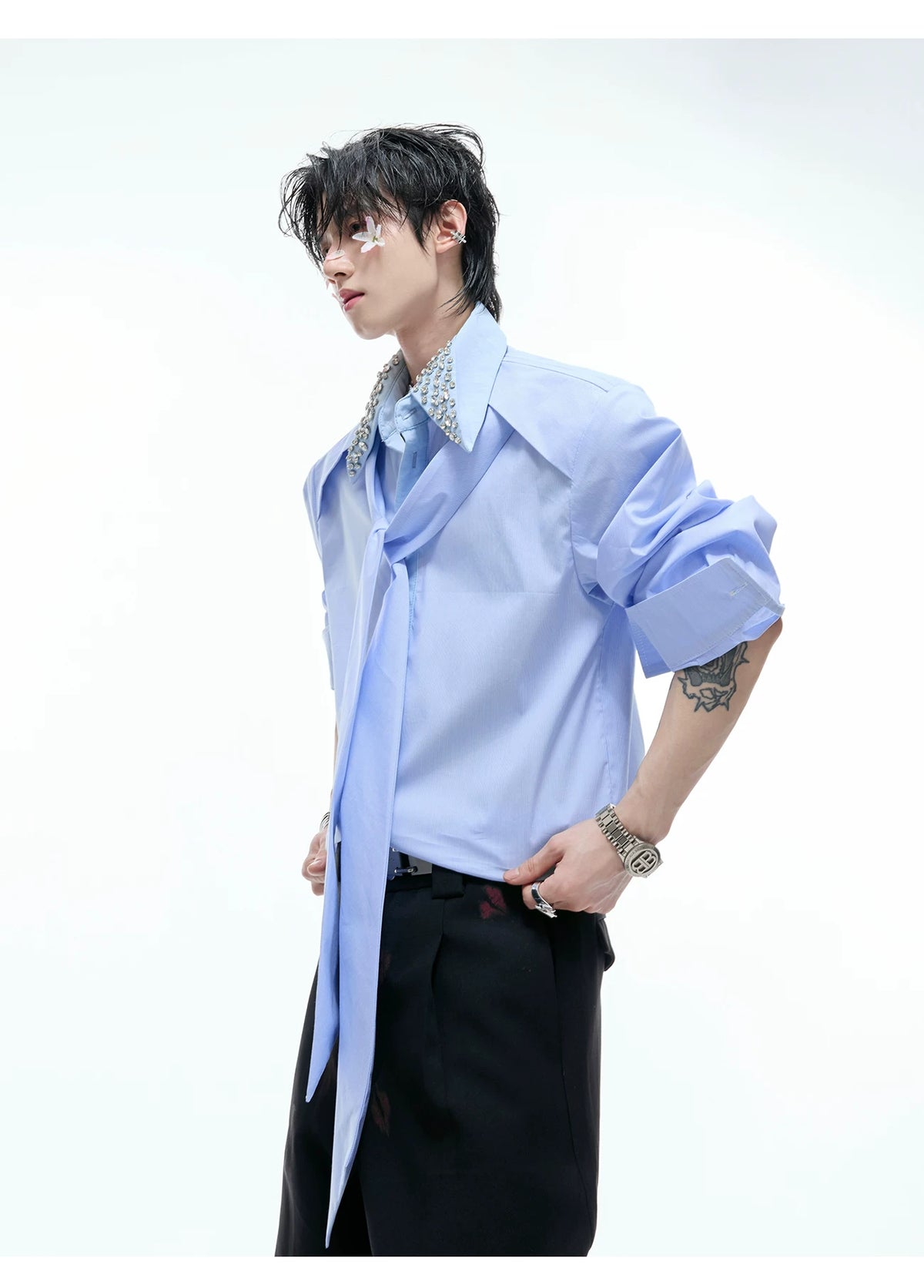 Rhinestone Contrast Streamer Shirt | Unisex Cotton - description image 7