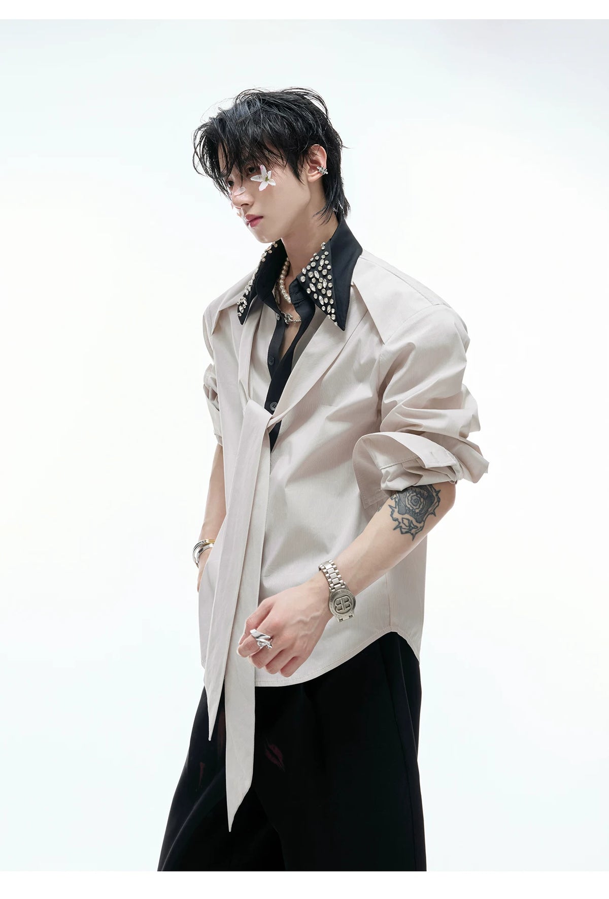 Rhinestone Contrast Streamer Shirt | Unisex Cotton - description image 8