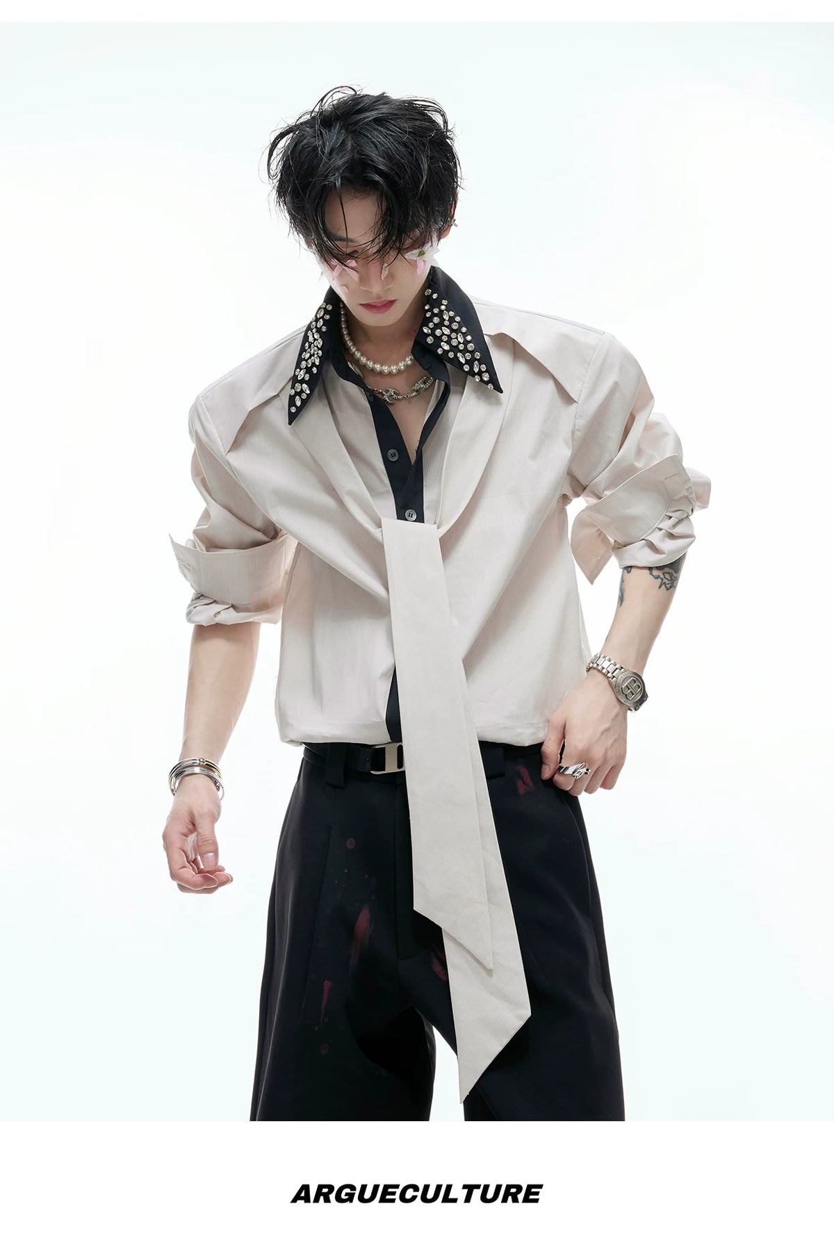 Rhinestone Contrast Streamer Shirt | Unisex Cotton - description image 9