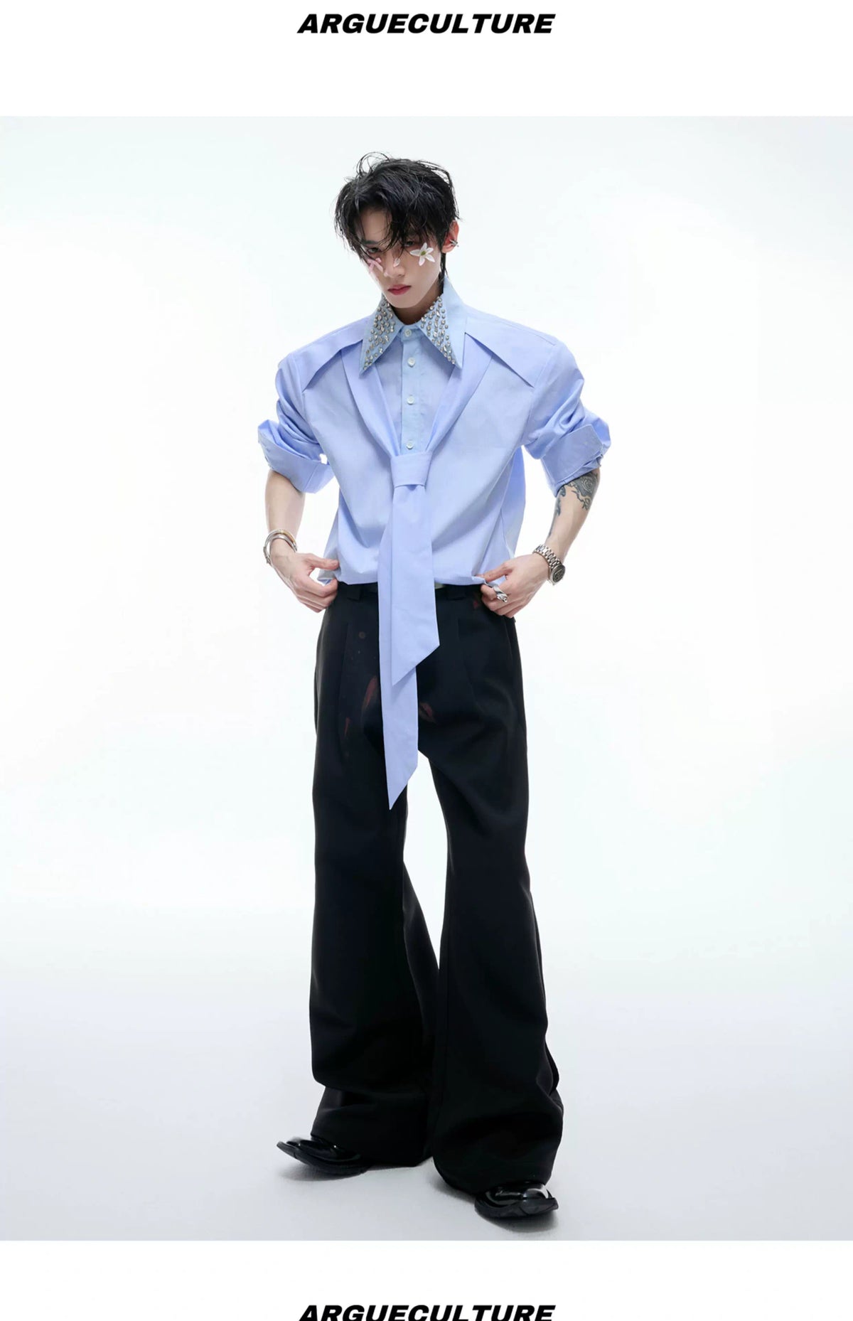 Rhinestone Contrast Streamer Shirt | Unisex Cotton - description image 11