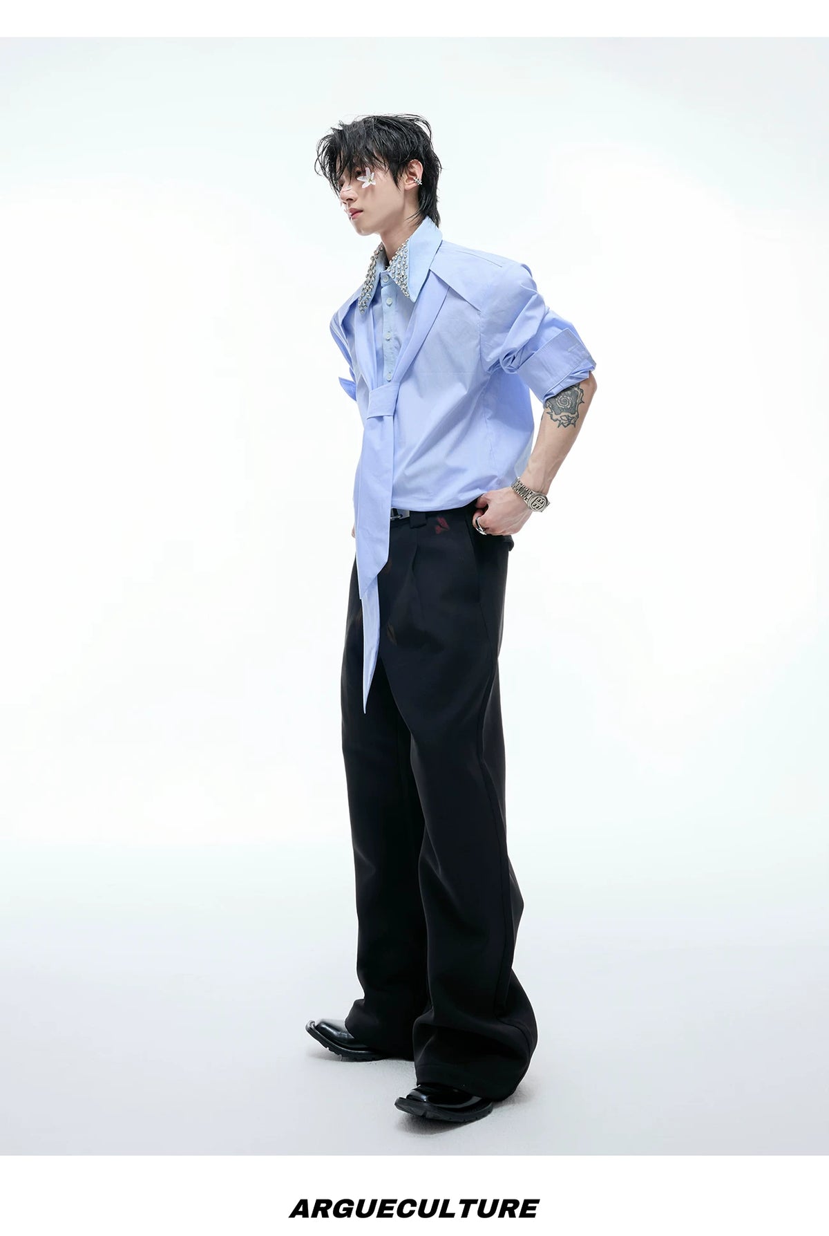 Rhinestone Contrast Streamer Shirt | Unisex Cotton - description image 13