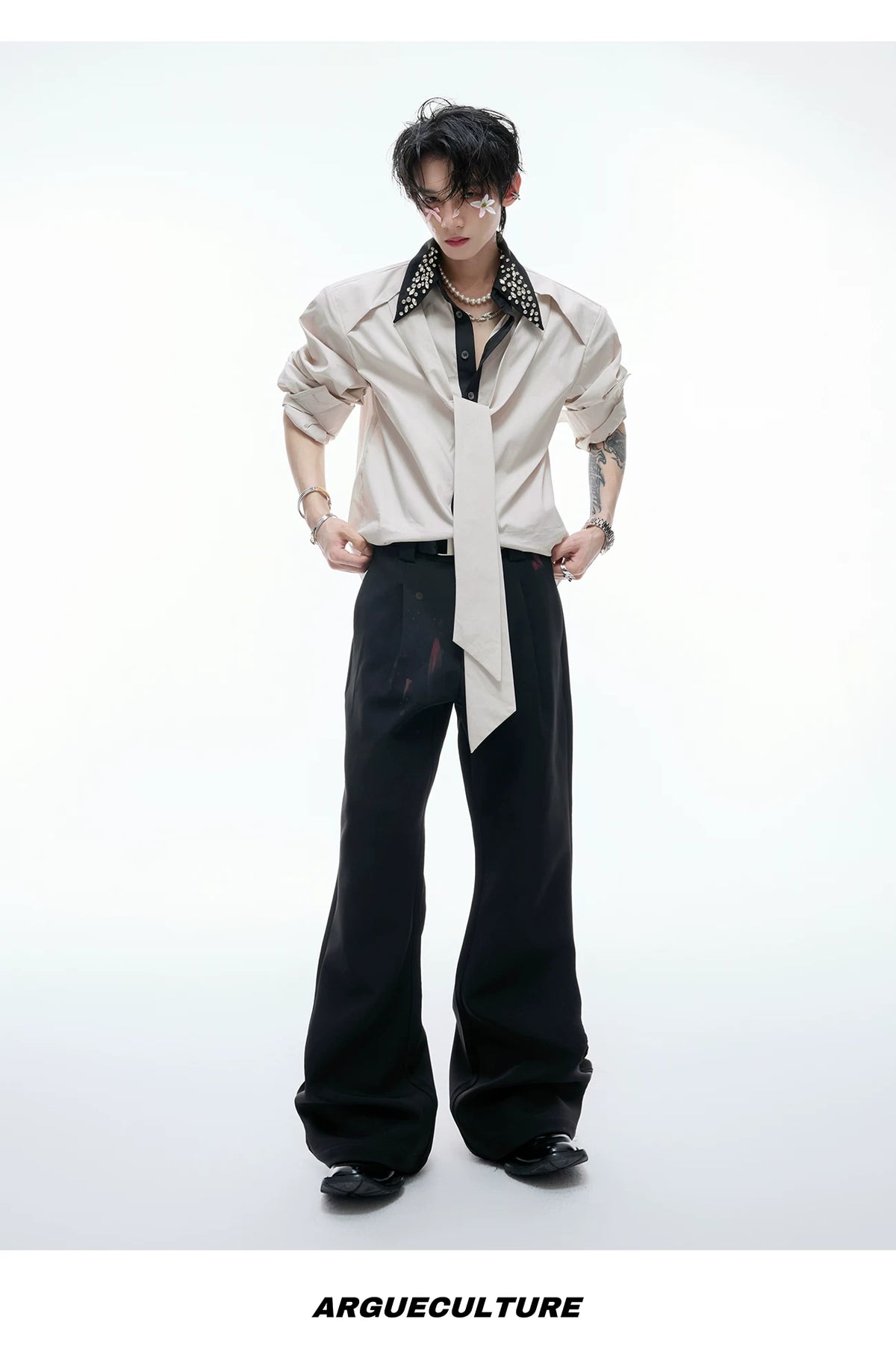 Rhinestone Contrast Streamer Shirt | Unisex Cotton - description image 14