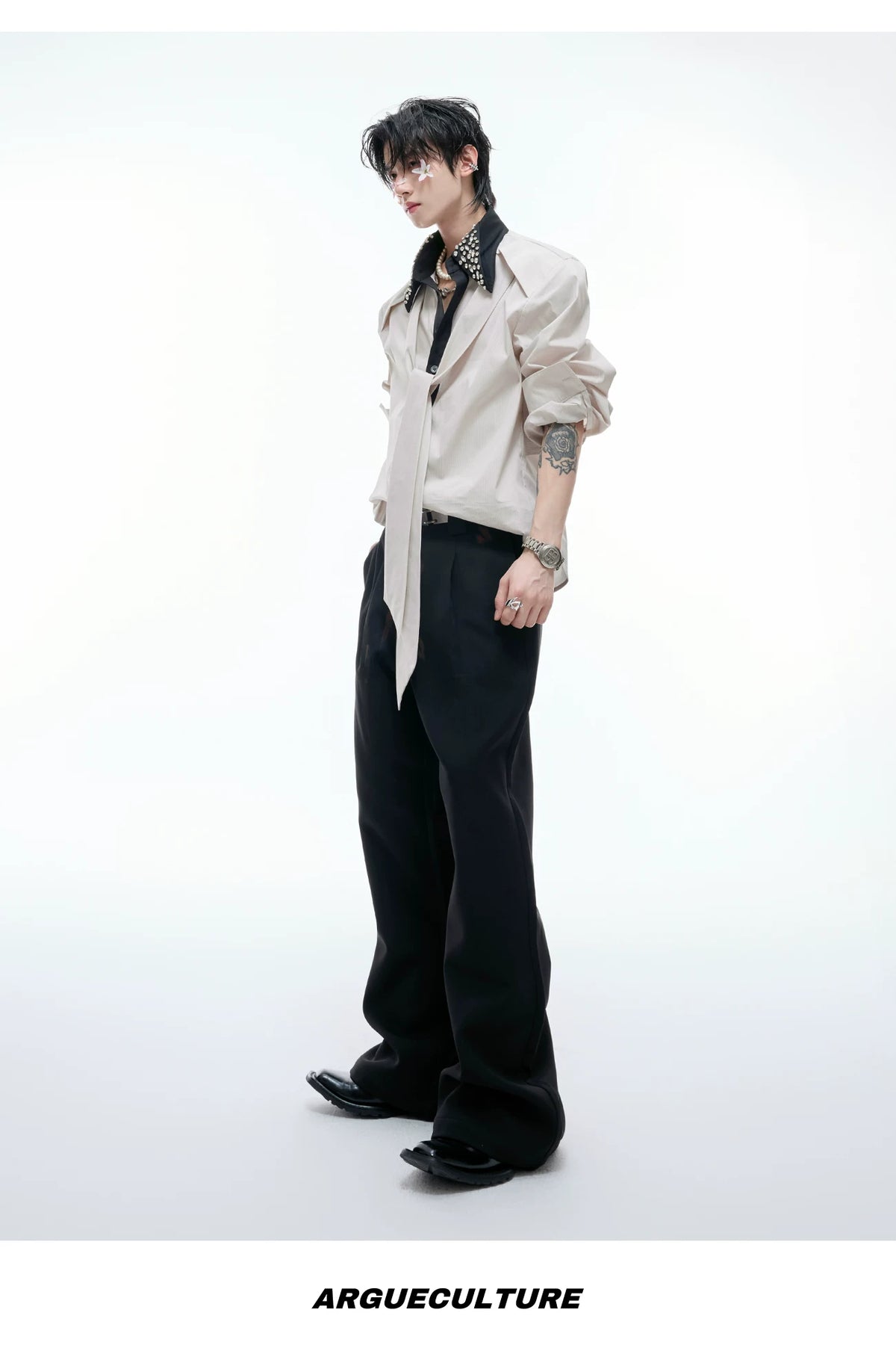 Rhinestone Contrast Streamer Shirt | Unisex Cotton - description image 15