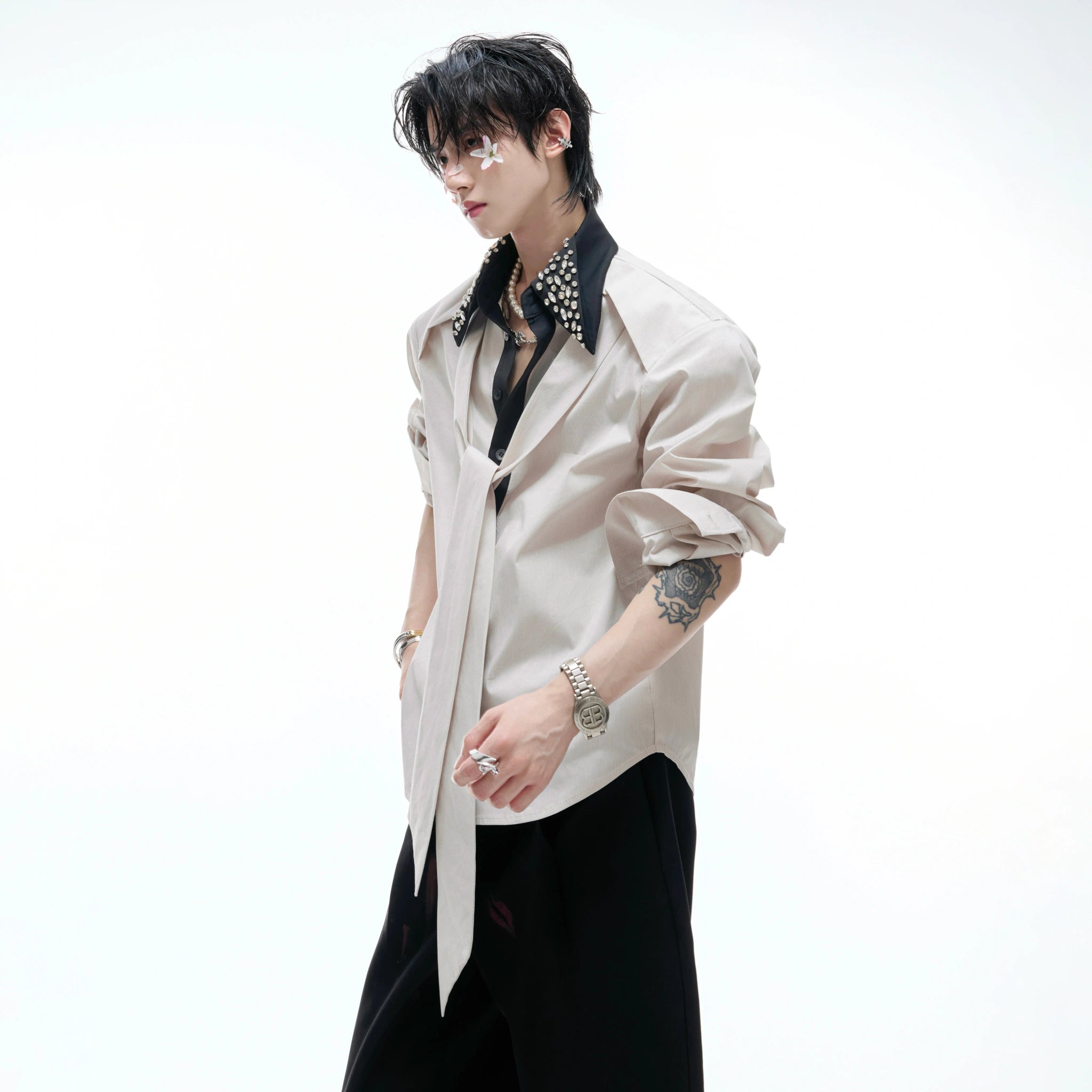 Rhinestone Contrast Streamer Shirt | Unisex Cotton - main image 1