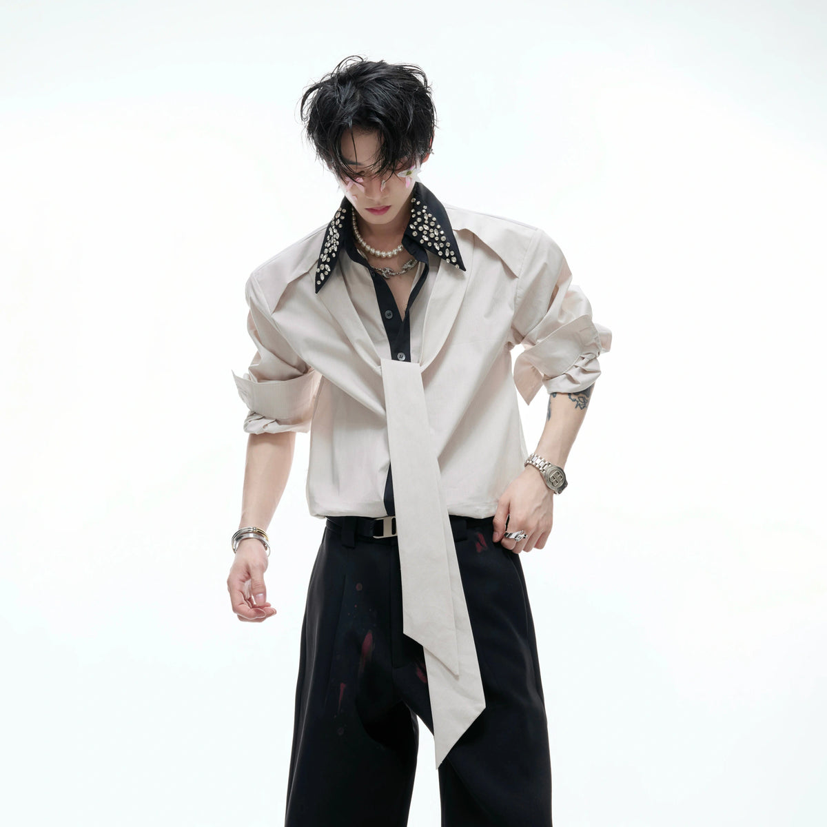 Rhinestone Contrast Streamer Shirt | Unisex Cotton - main image 3
