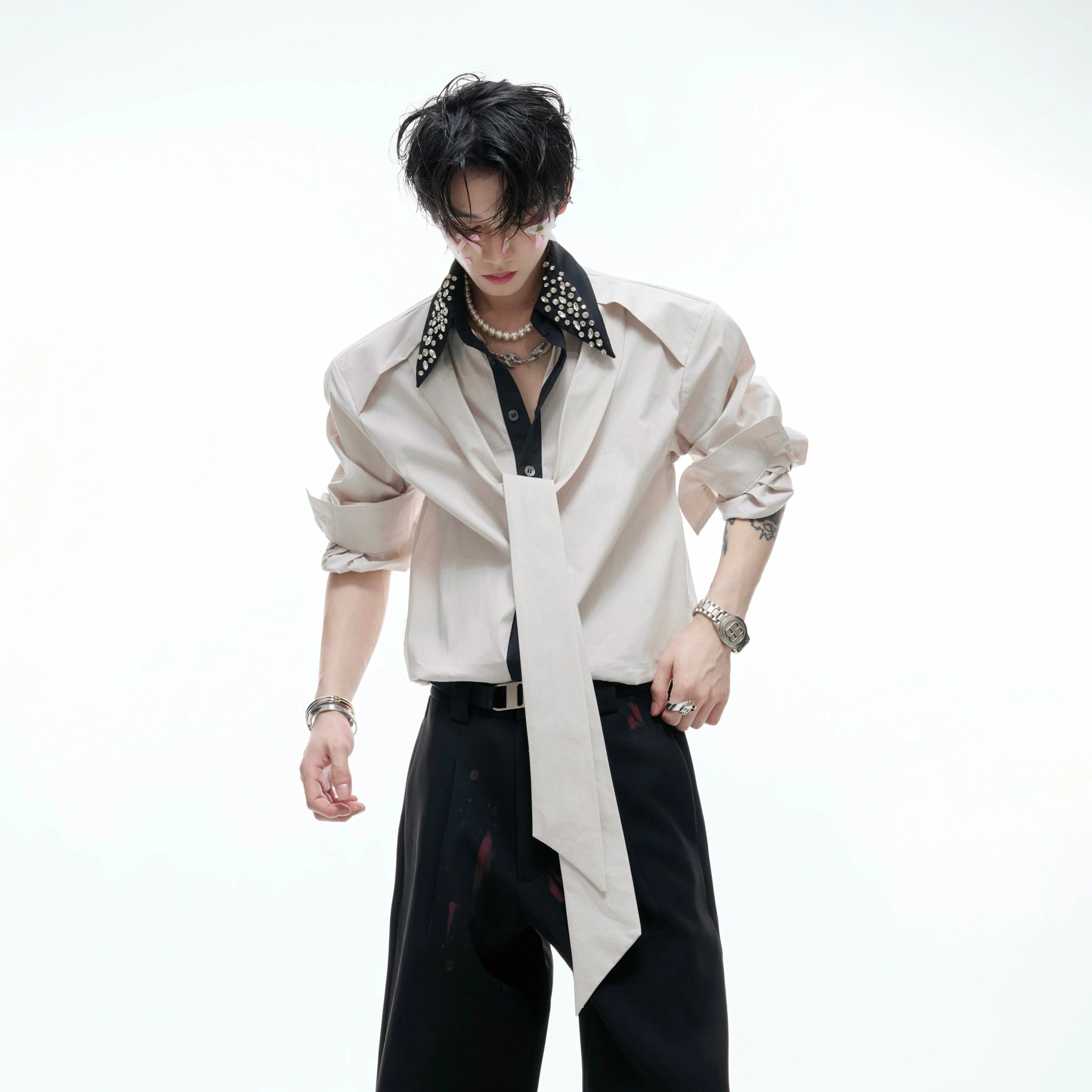 Rhinestone Contrast Streamer Shirt | Unisex Cotton - main image 3