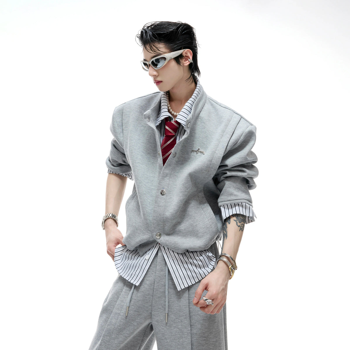 Color-Block Stripe Panel Cardigan | Relaxed Unisex Top - main image 5