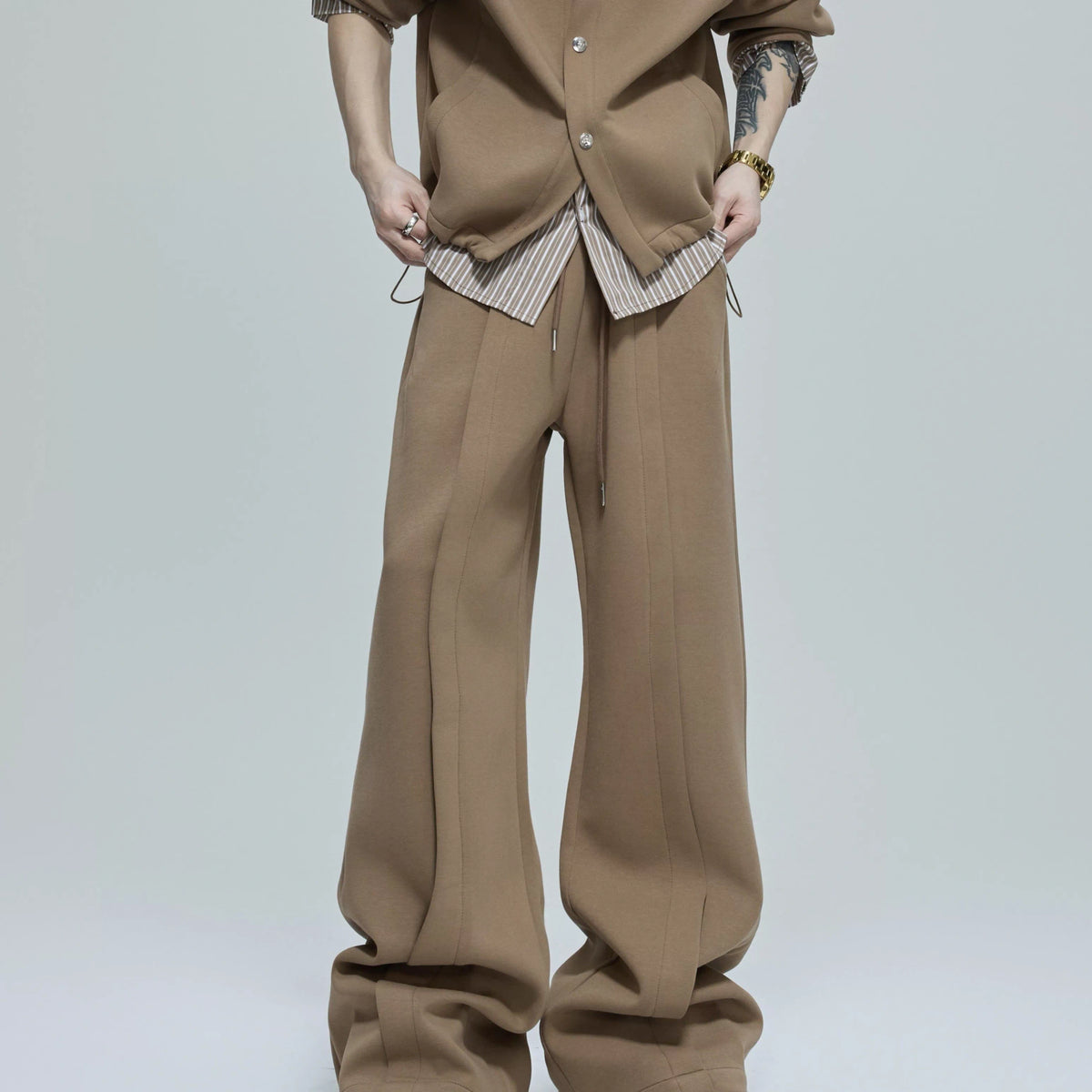 Color-Block Stripe Panel Cardigan | Relaxed Unisex Top - Khaki Pants Unisex