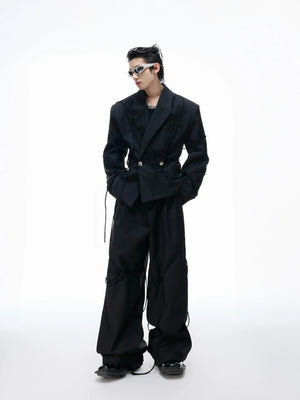Rope-Strap Short Blazer Suit Set in Black - main image 1