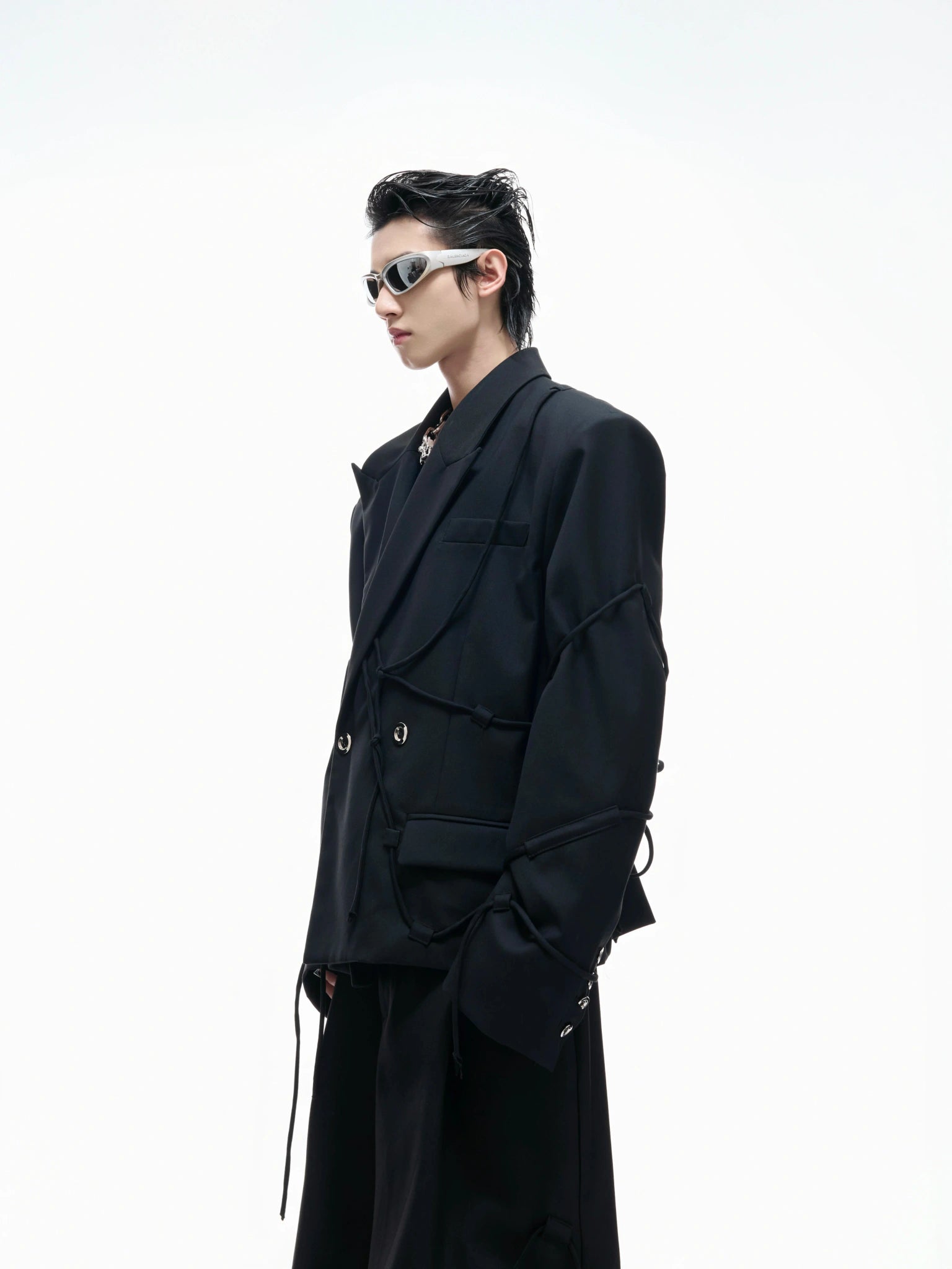 Rope-Strap Short Blazer Suit Set in Black - main image 2