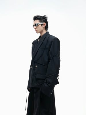Rope-Strap Short Blazer Suit Set in Black - main image 2