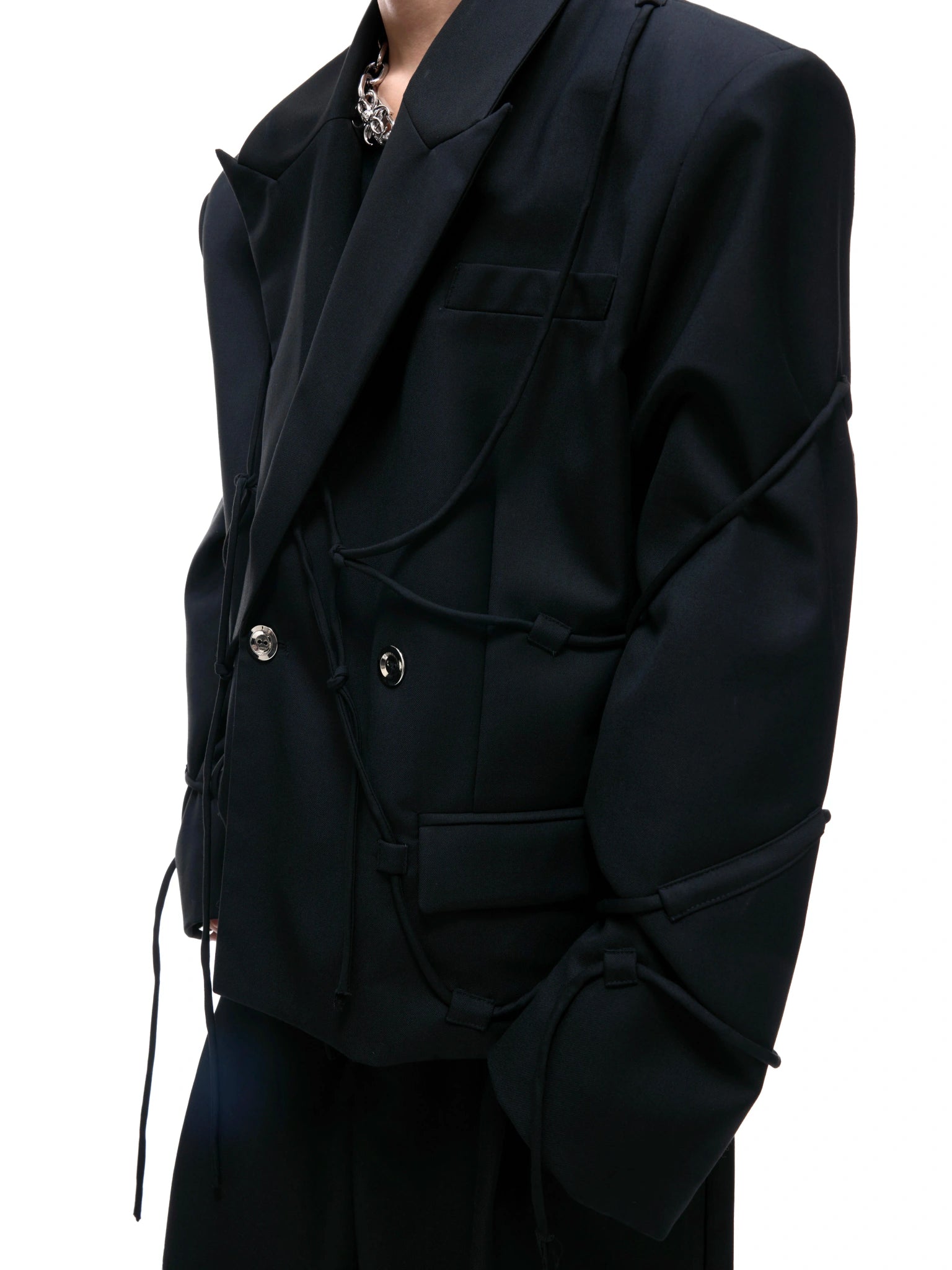Rope-Strap Short Blazer Suit Set in Black - main image 3