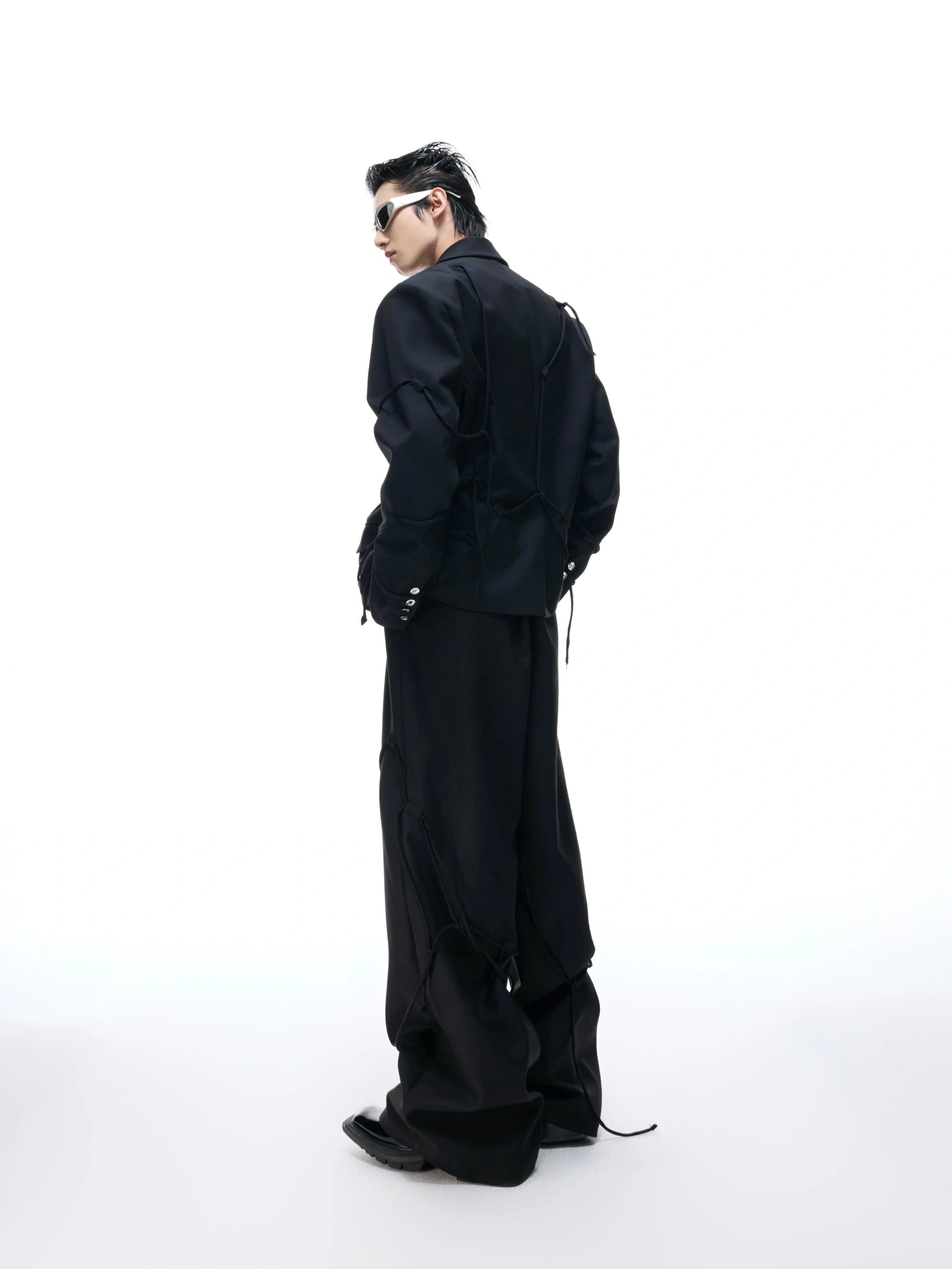 Rope-Strap Short Blazer Suit Set in Black - main image 4