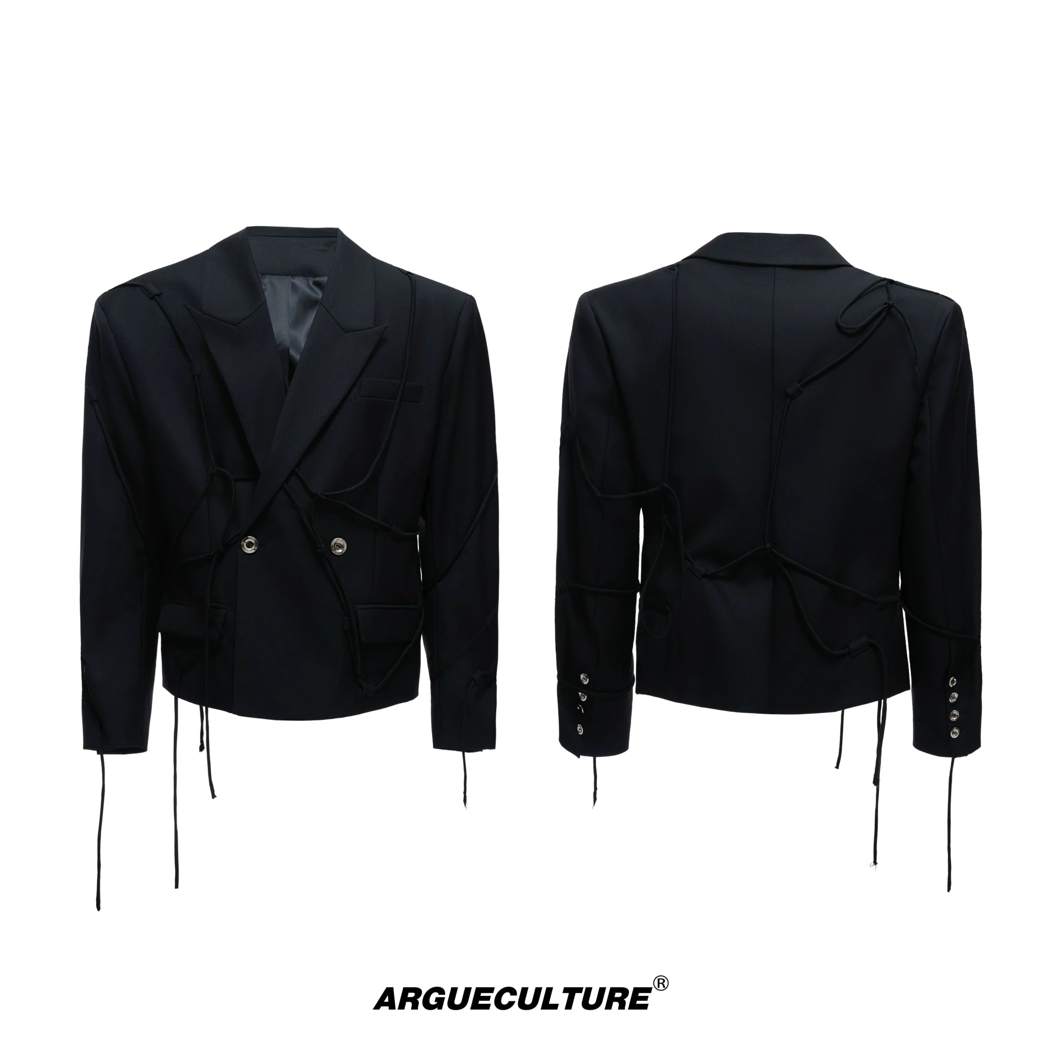 Rope-Strap Short Blazer Suit Set in Black - Black Blazer
