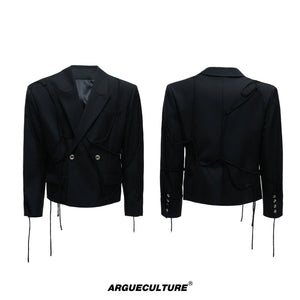 Rope-Strap Short Blazer Suit Set in Black - Black Blazer