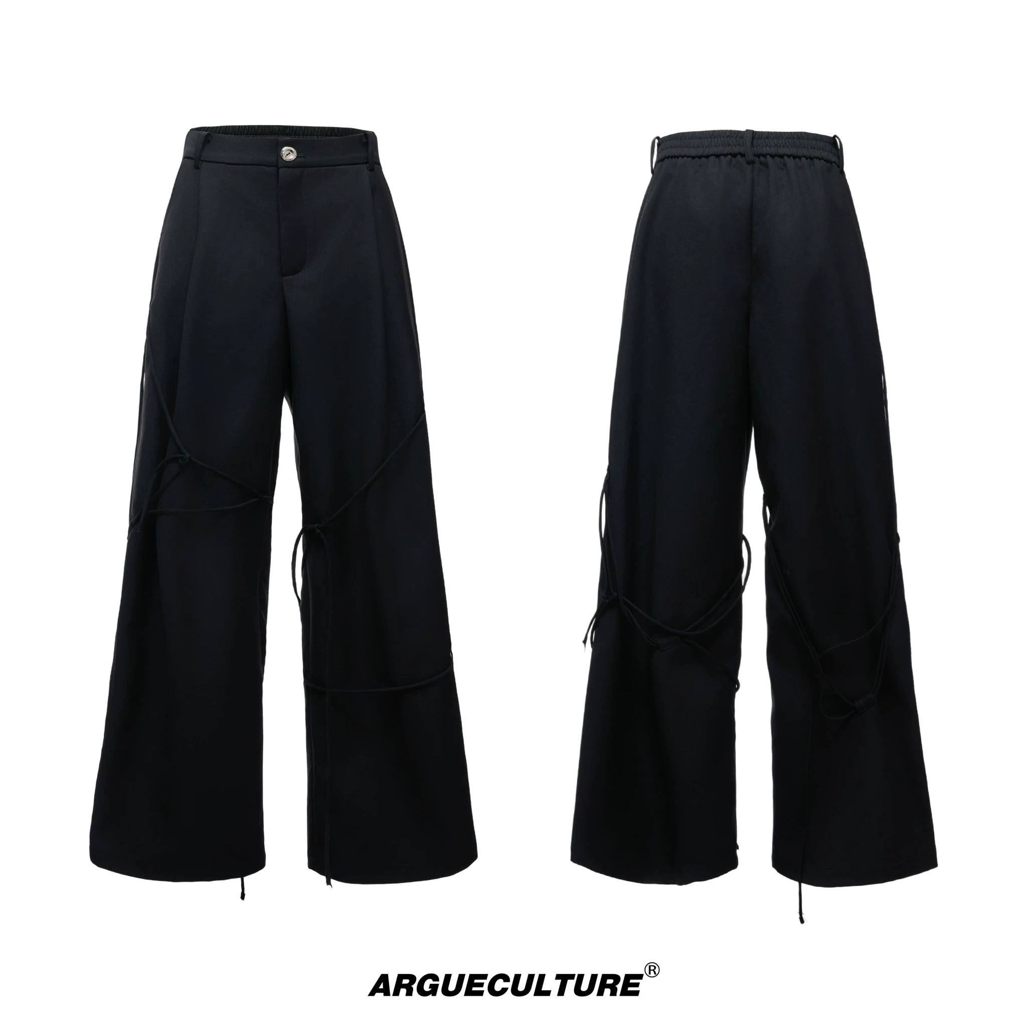 Rope-Strap Short Blazer Suit Set in Black - Black Trousers