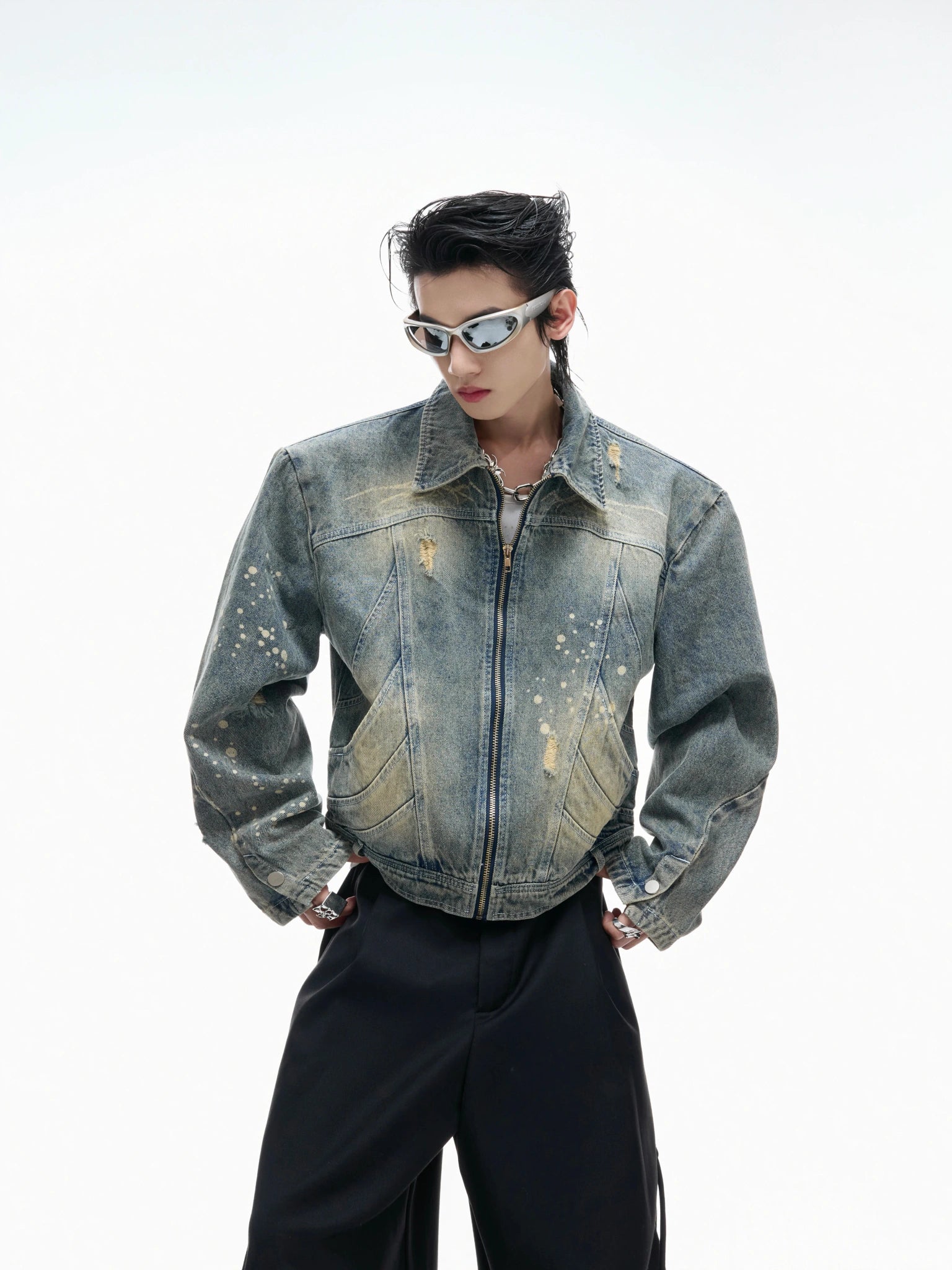 Distressed Gradient Denim Jacket | Cropped Oversized - main image 1