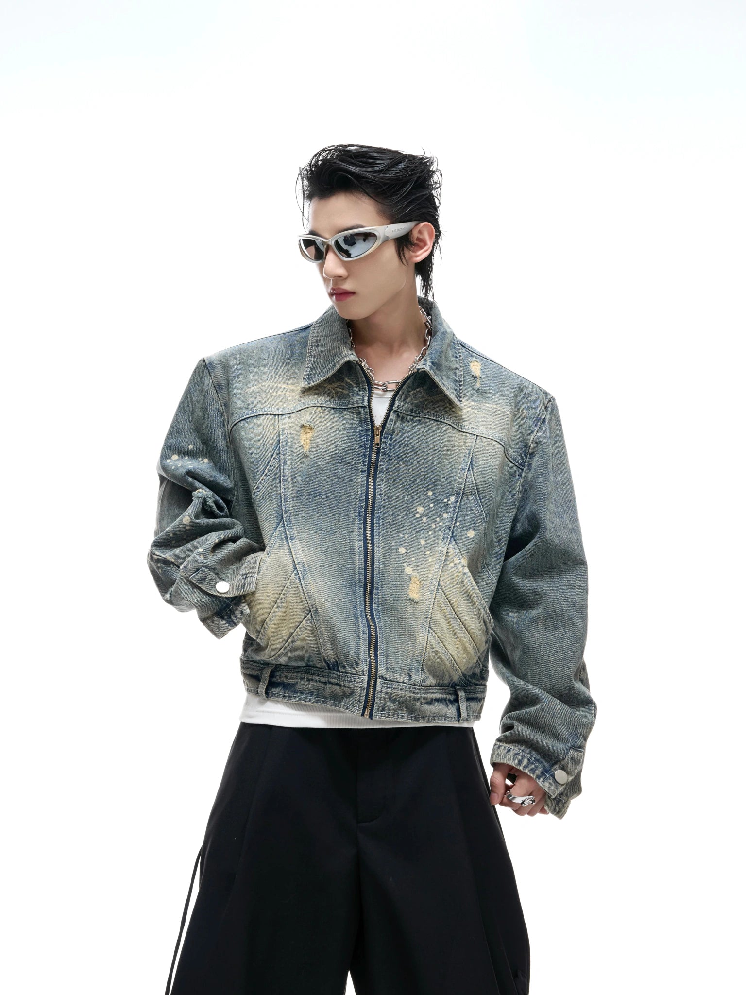 Distressed Gradient Denim Jacket | Cropped Oversized - main image 2