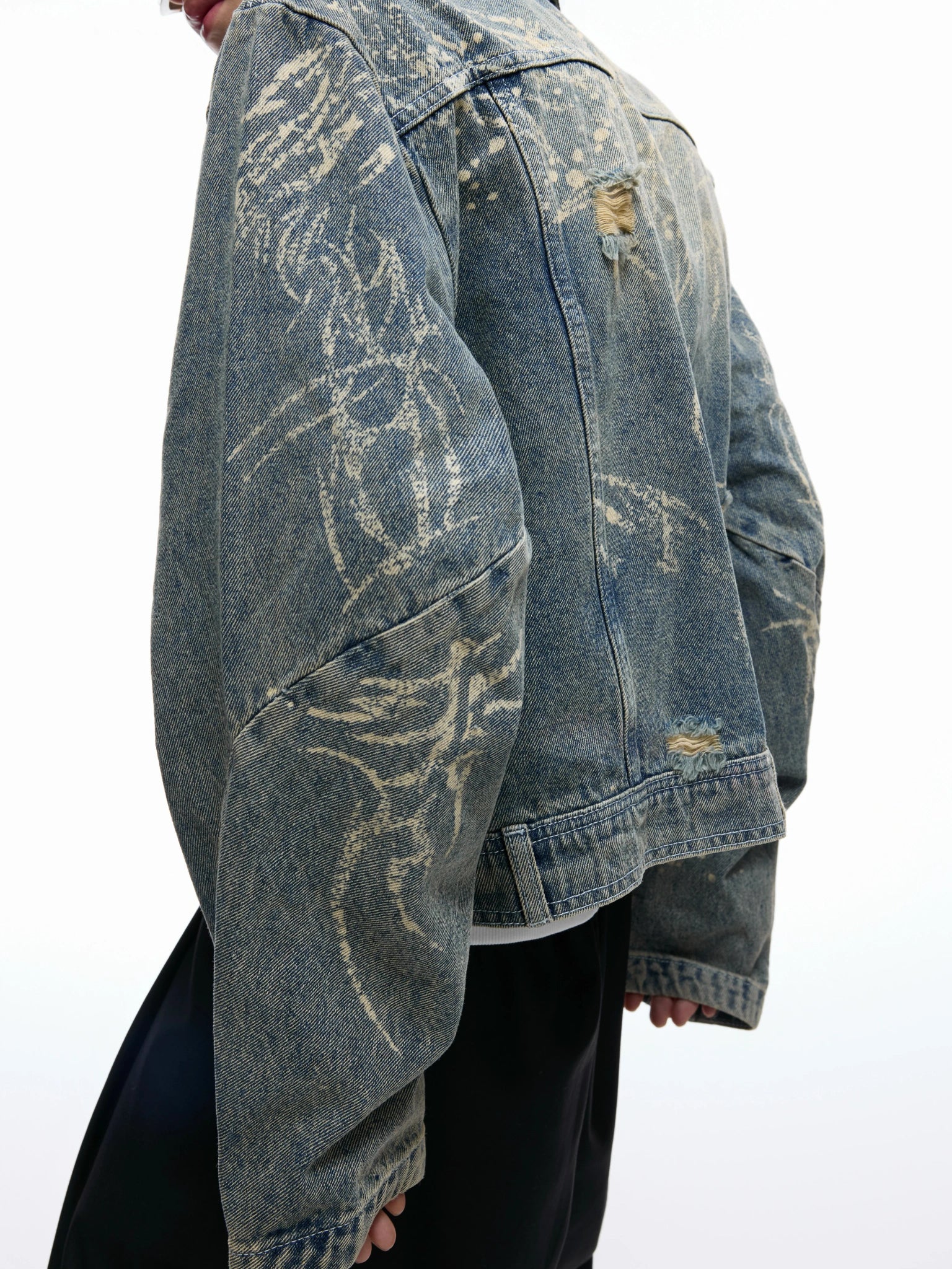 Distressed Gradient Denim Jacket | Cropped Oversized - main image 3
