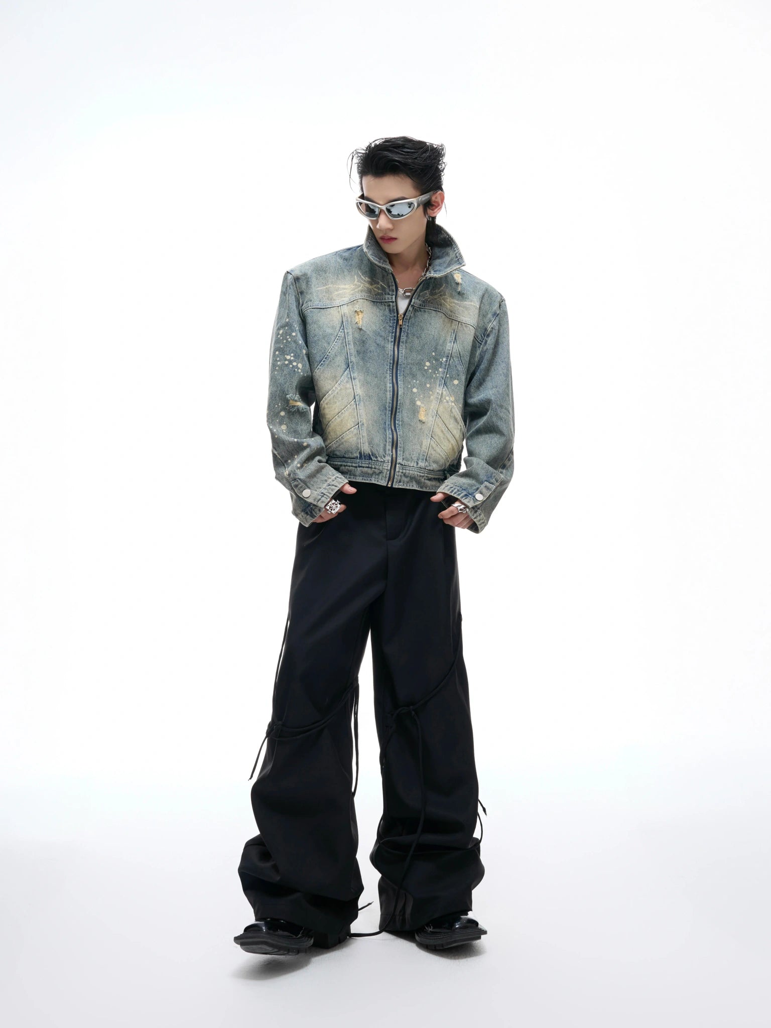 Distressed Gradient Denim Jacket | Cropped Oversized - main image 5