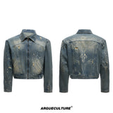 Distressed Gradient Denim Jacket | Cropped Oversized - Blue Top